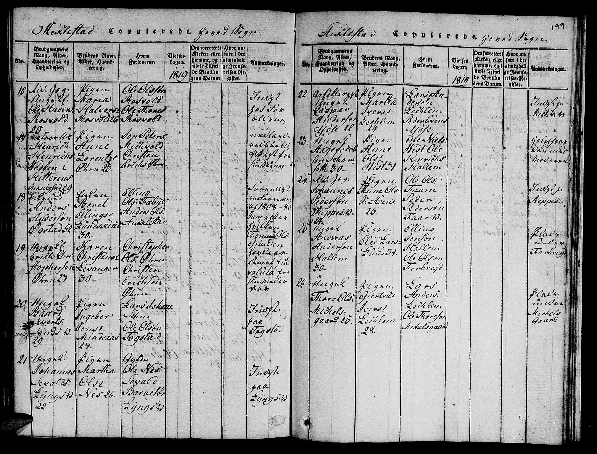 Ministerialprotokoller, klokkerbøker og fødselsregistre - Nord-Trøndelag, AV/SAT-A-1458/723/L0251: Parish register (copy) no. 723C01 /1, 1816-1831, p. 199