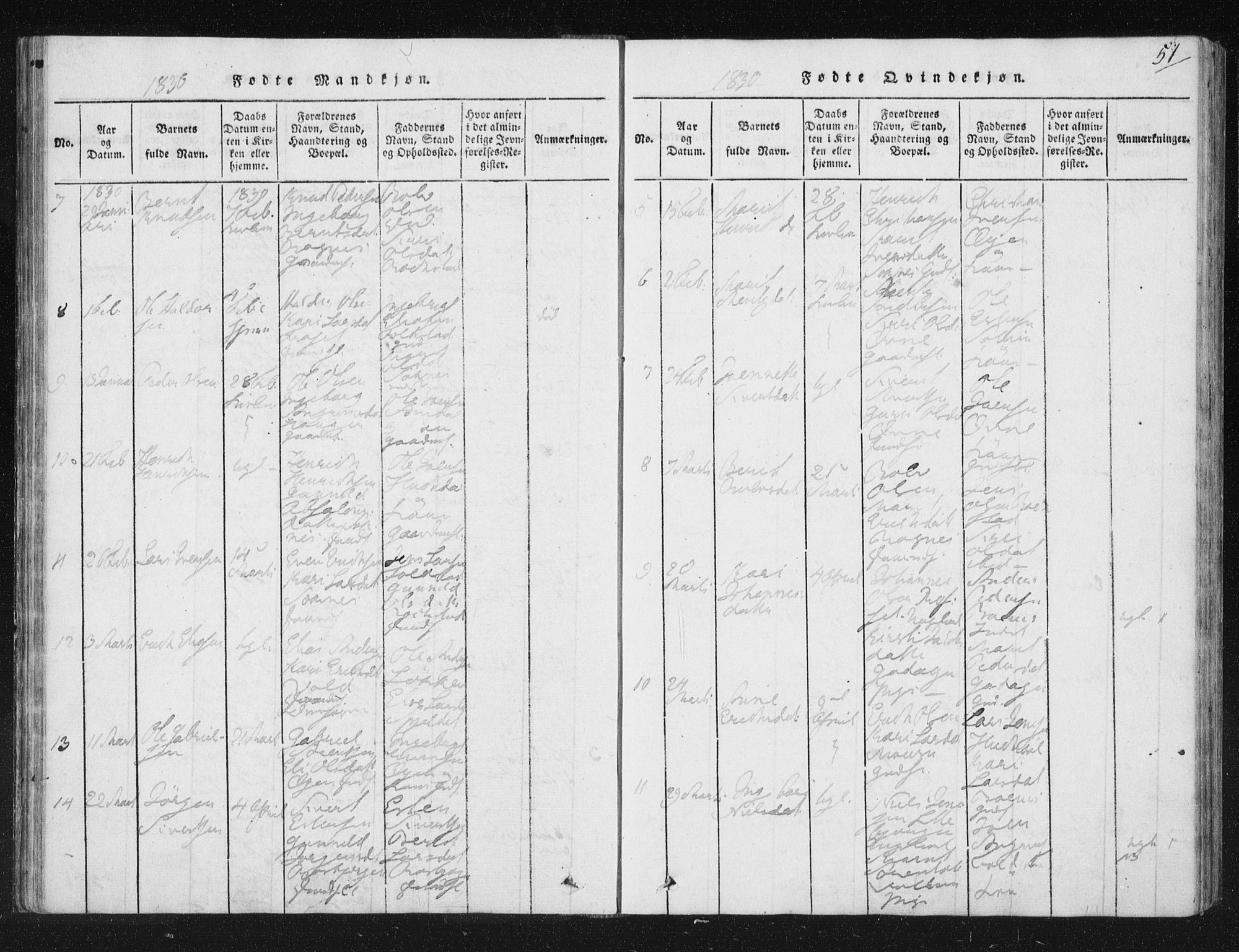 Ministerialprotokoller, klokkerbøker og fødselsregistre - Sør-Trøndelag, SAT/A-1456/687/L0996: Parish register (official) no. 687A04, 1816-1842, p. 51