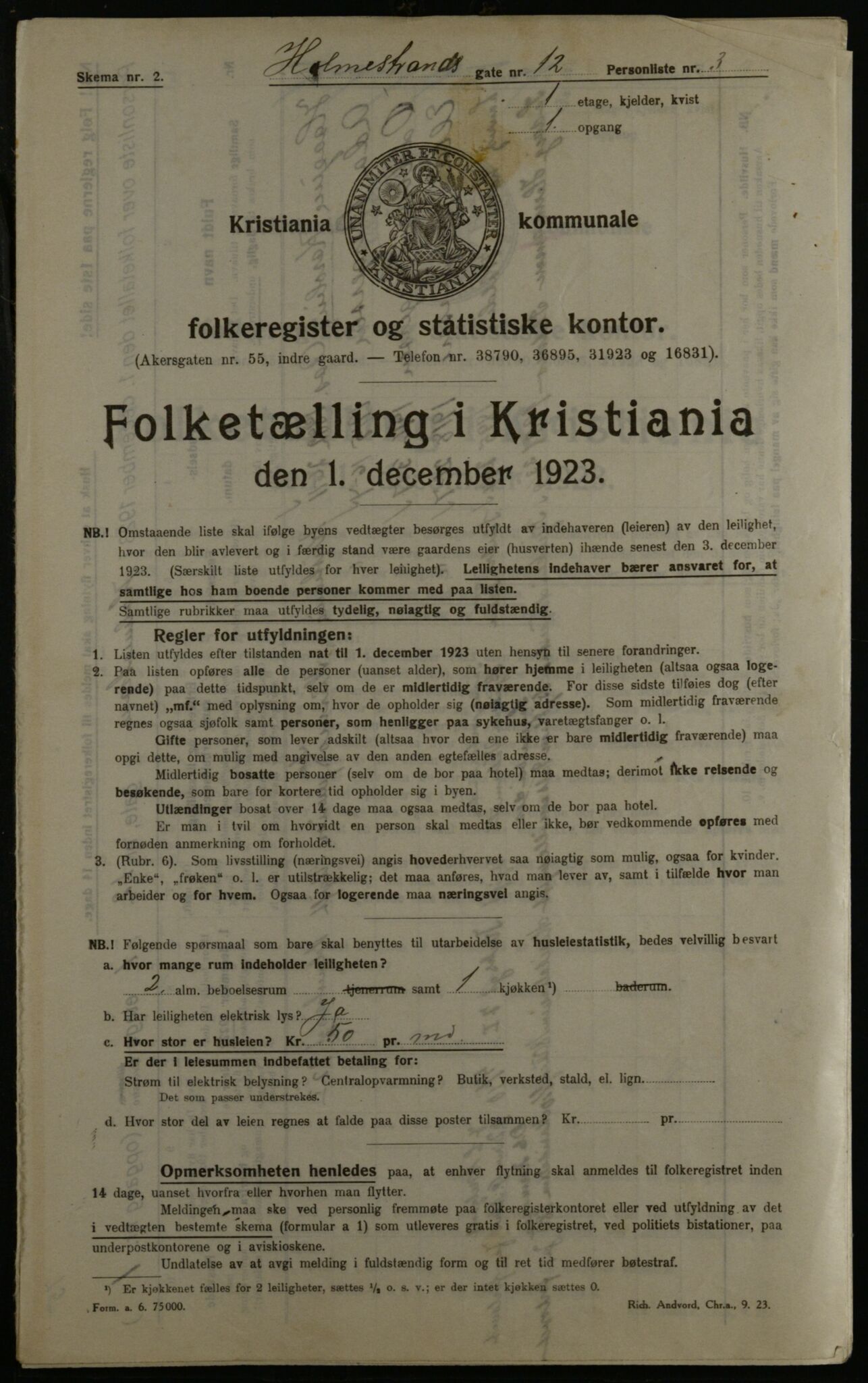 OBA, Municipal Census 1923 for Kristiania, 1923, p. 45706