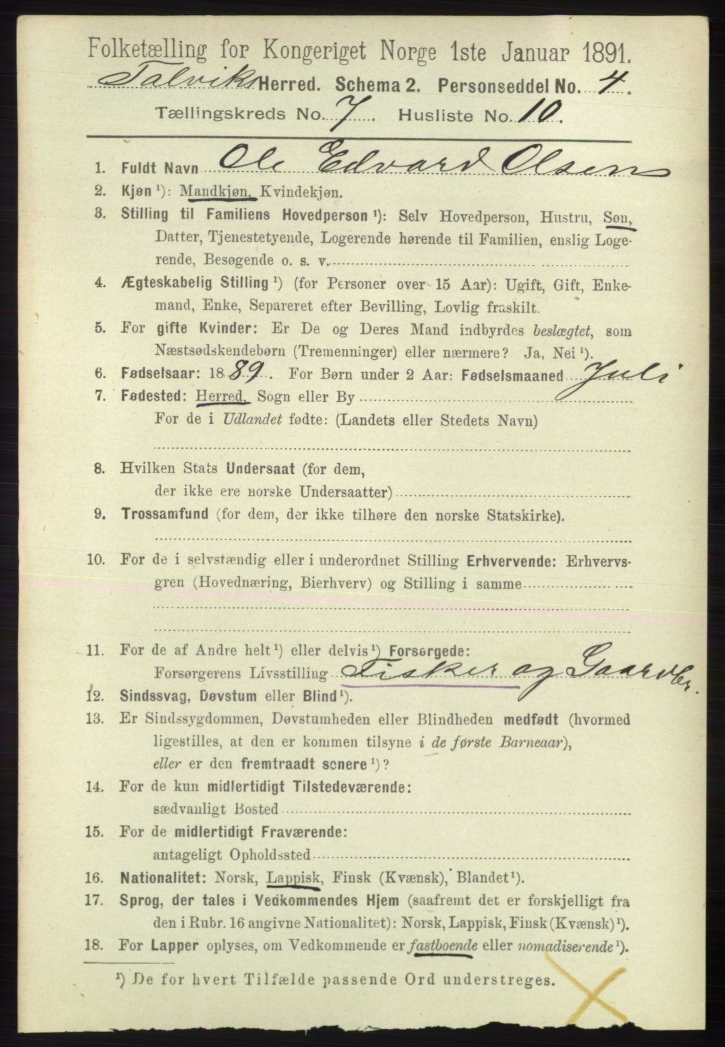 RA, 1891 census for 2013 Talvik, 1891, p. 2028