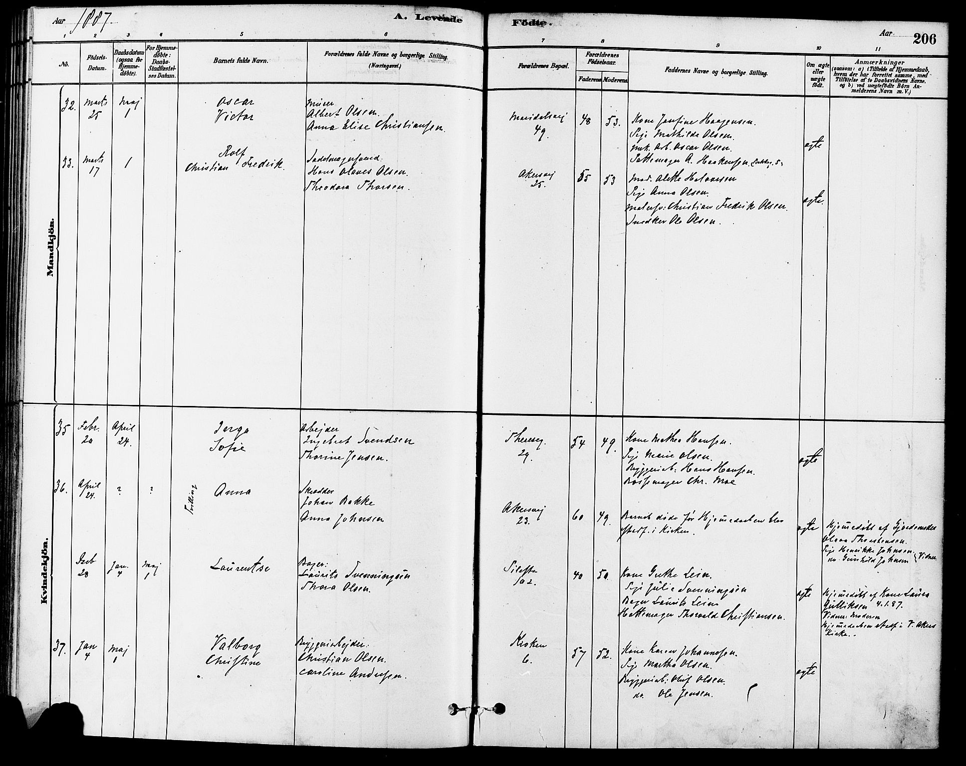 Gamle Aker prestekontor Kirkebøker, SAO/A-10617a/F/L0006: Parish register (official) no. 6, 1880-1887, p. 206