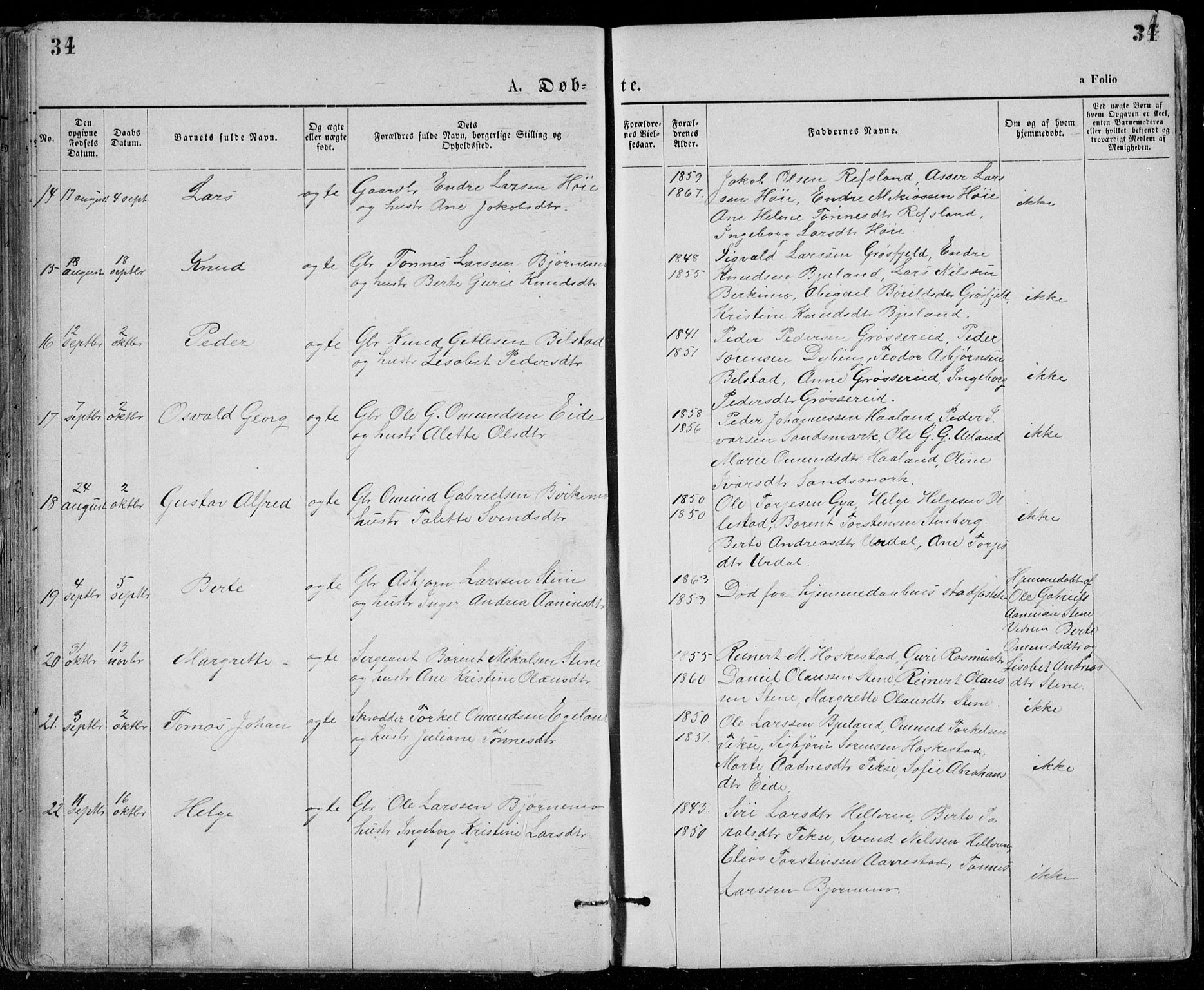 Lund sokneprestkontor, SAST/A-101809/S07/L0005: Parish register (copy) no. B 5, 1875-1889, p. 34