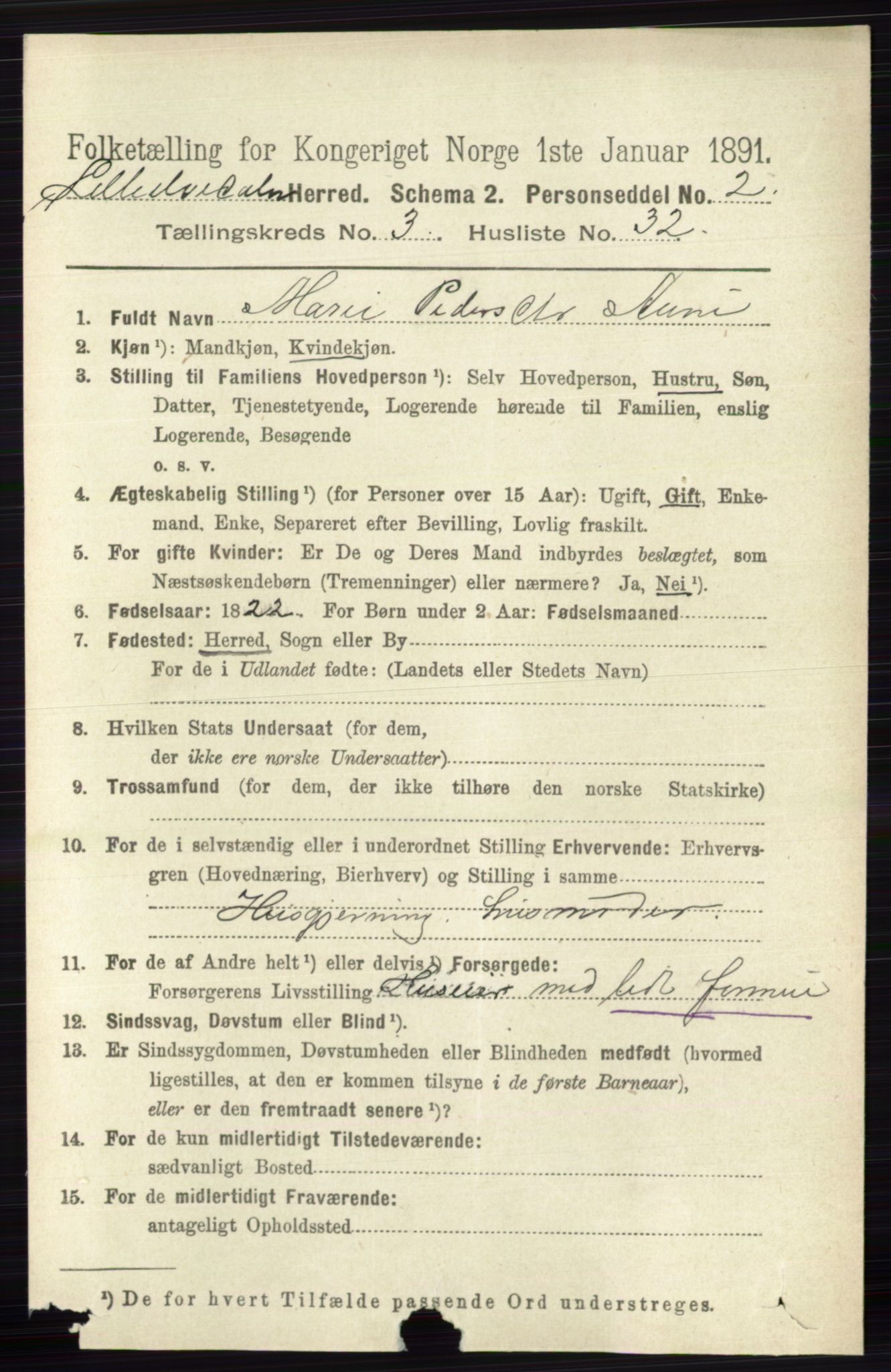 RA, 1891 census for 0438 Lille Elvedalen, 1891, p. 1291