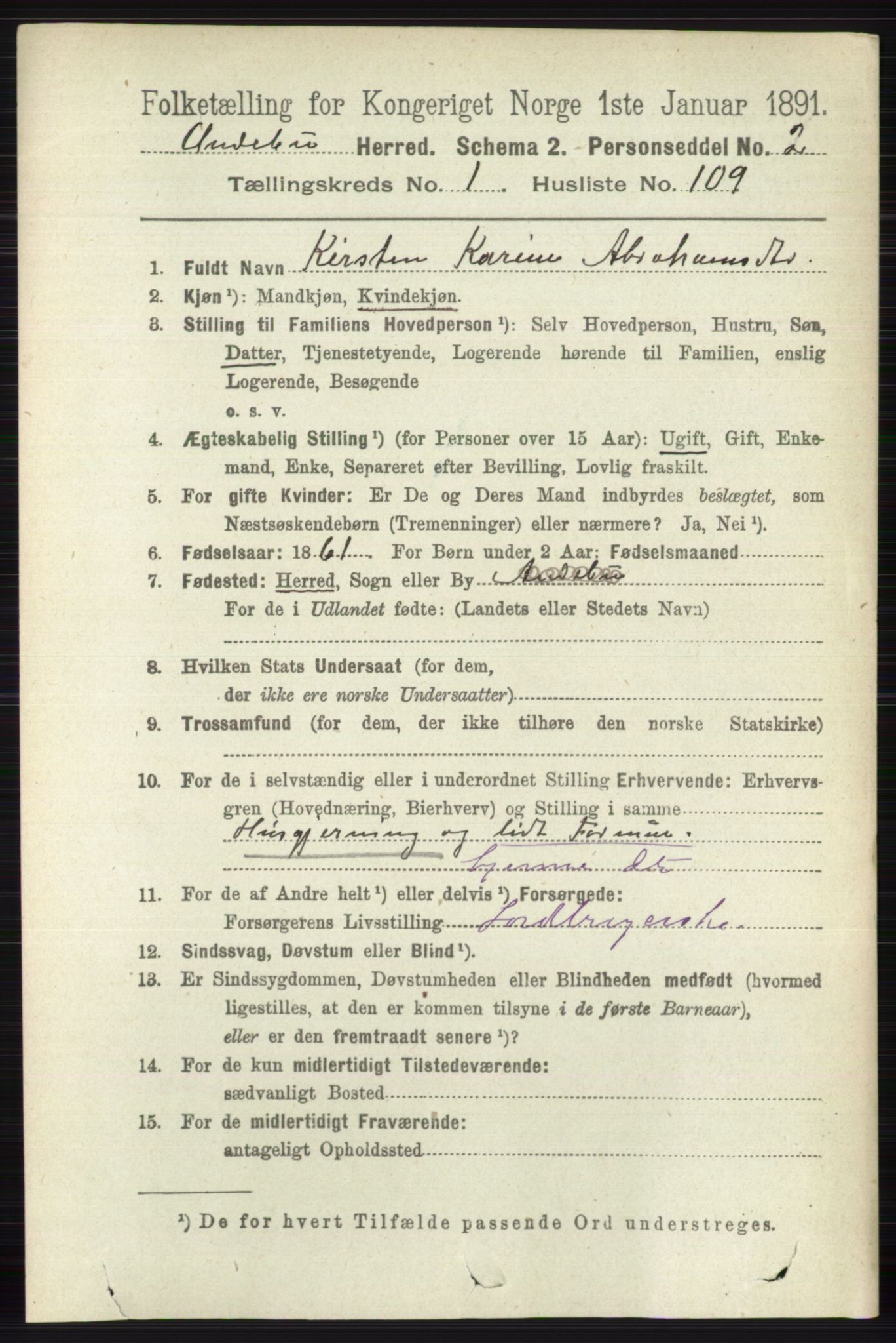 RA, 1891 census for 0719 Andebu, 1891, p. 775