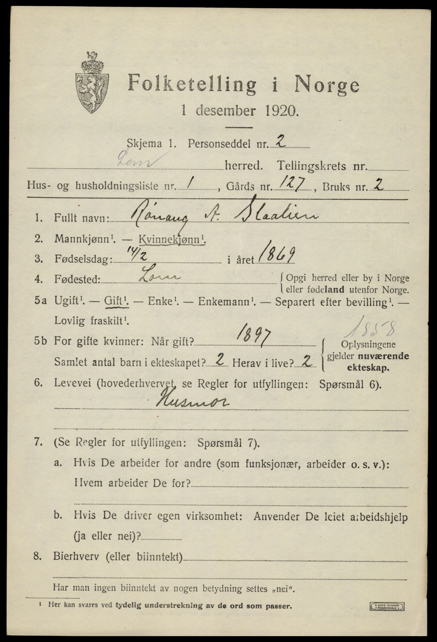 SAH, 1920 census for Lom, 1920, p. 5466