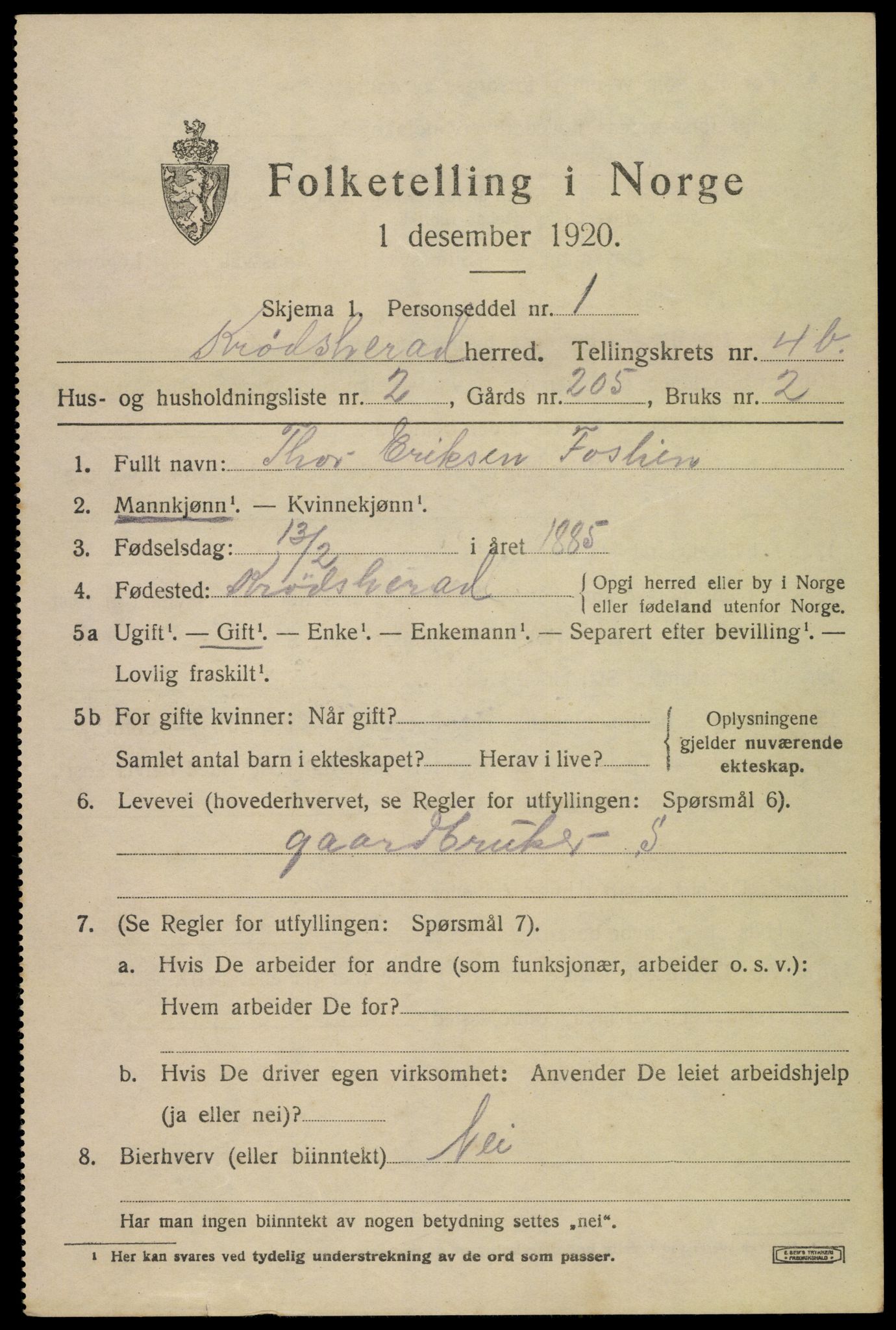 SAKO, 1920 census for Krødsherad, 1920, p. 4957