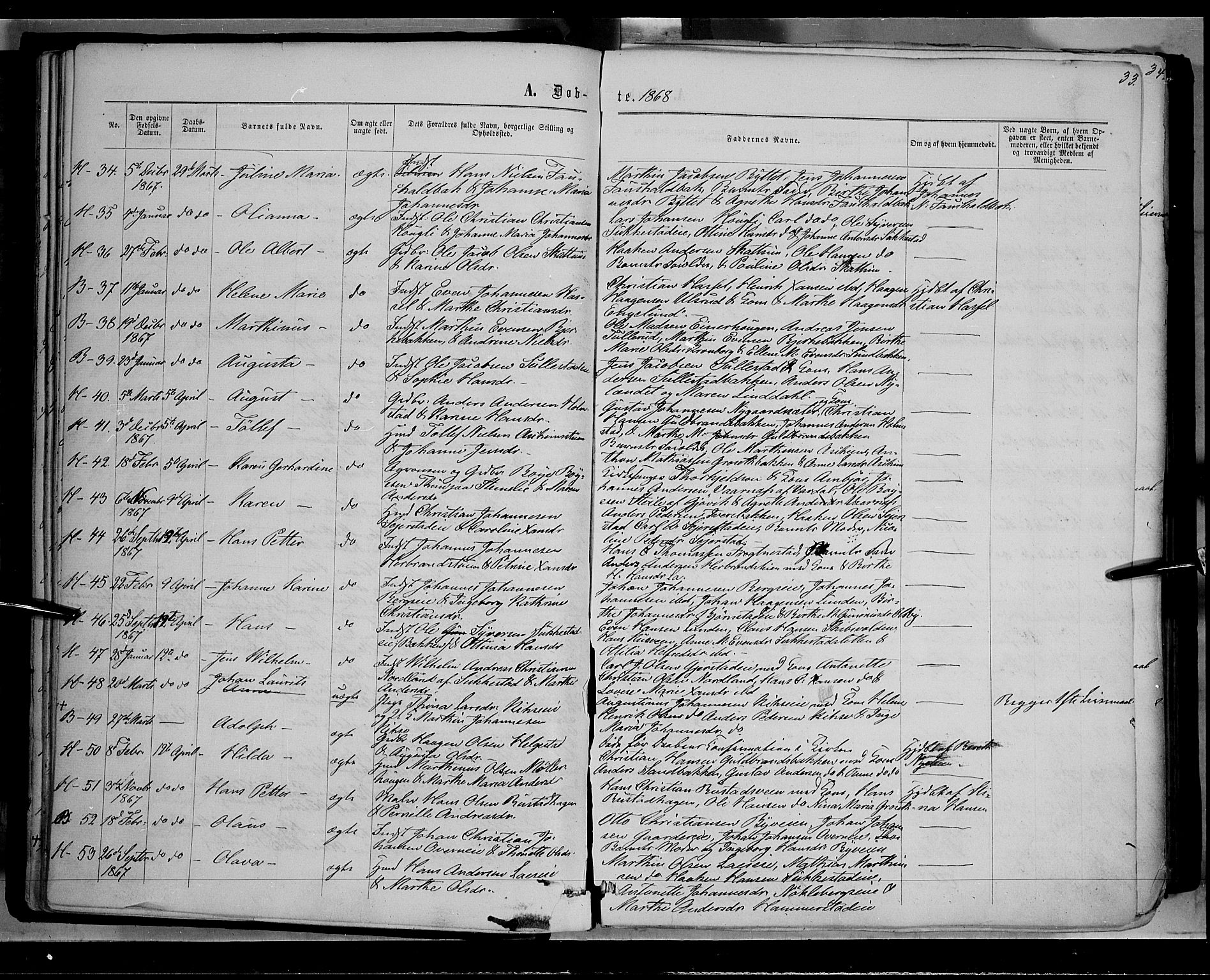 Østre Toten prestekontor, AV/SAH-PREST-104/H/Ha/Haa/L0005: Parish register (official) no. 5, 1866-1877, p. 33