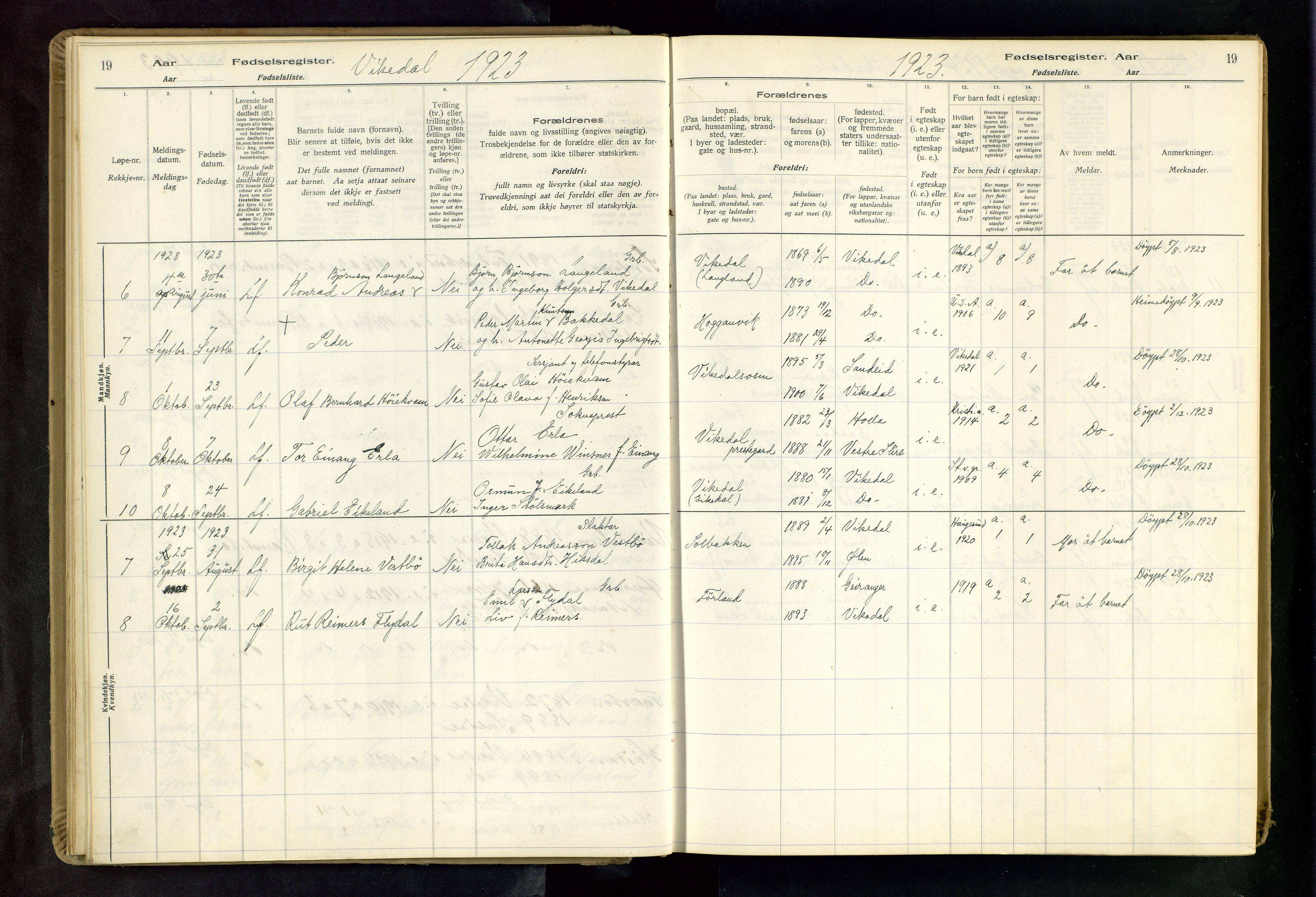 Vikedal sokneprestkontor, AV/SAST-A-101840/01/II: Birth register no. 3, 1916-1982, p. 19