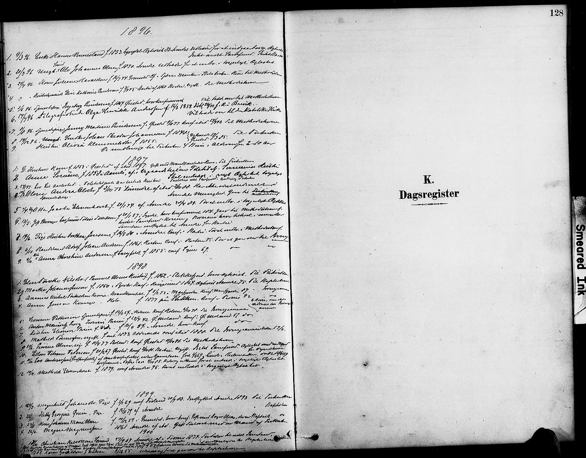 Arendal sokneprestkontor, Trefoldighet, SAK/1111-0040/F/Fa/L0009: Parish register (official) no. A 9, 1878-1919, p. 128