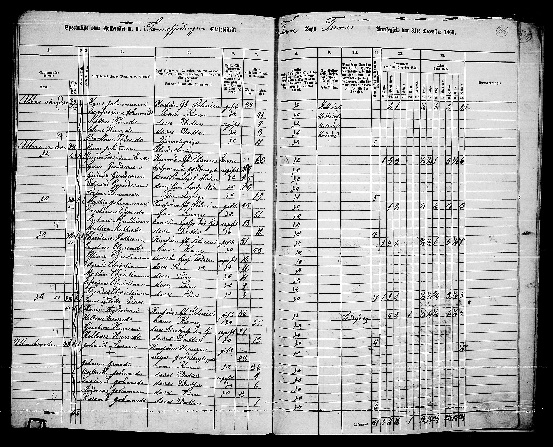 RA, 1865 census for Tune, 1865, p. 277