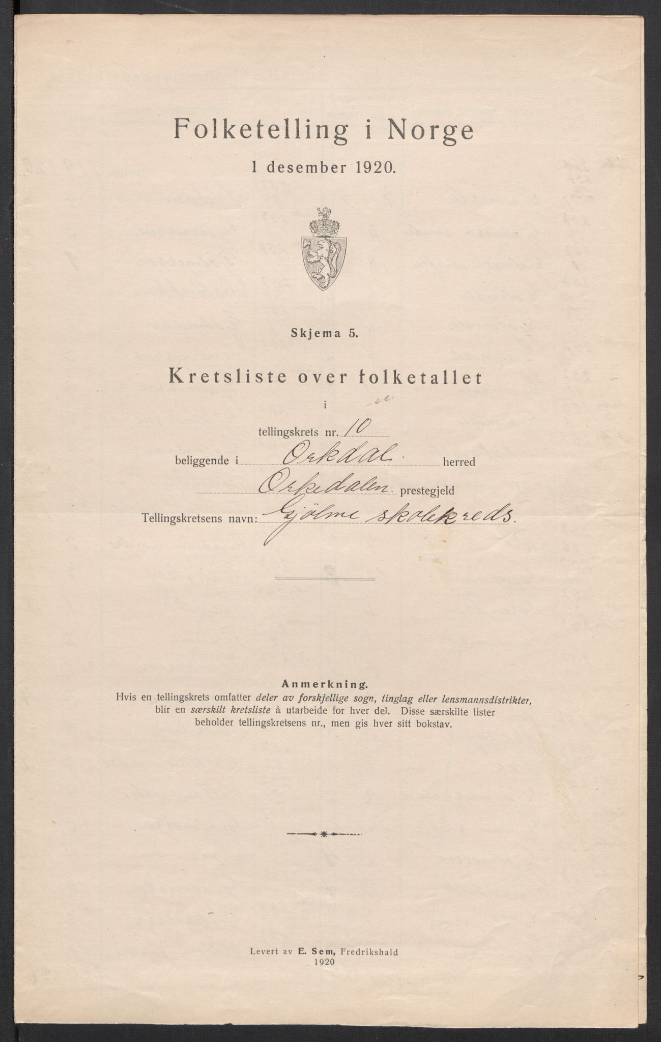 SAT, 1920 census for Orkdal, 1920, p. 35