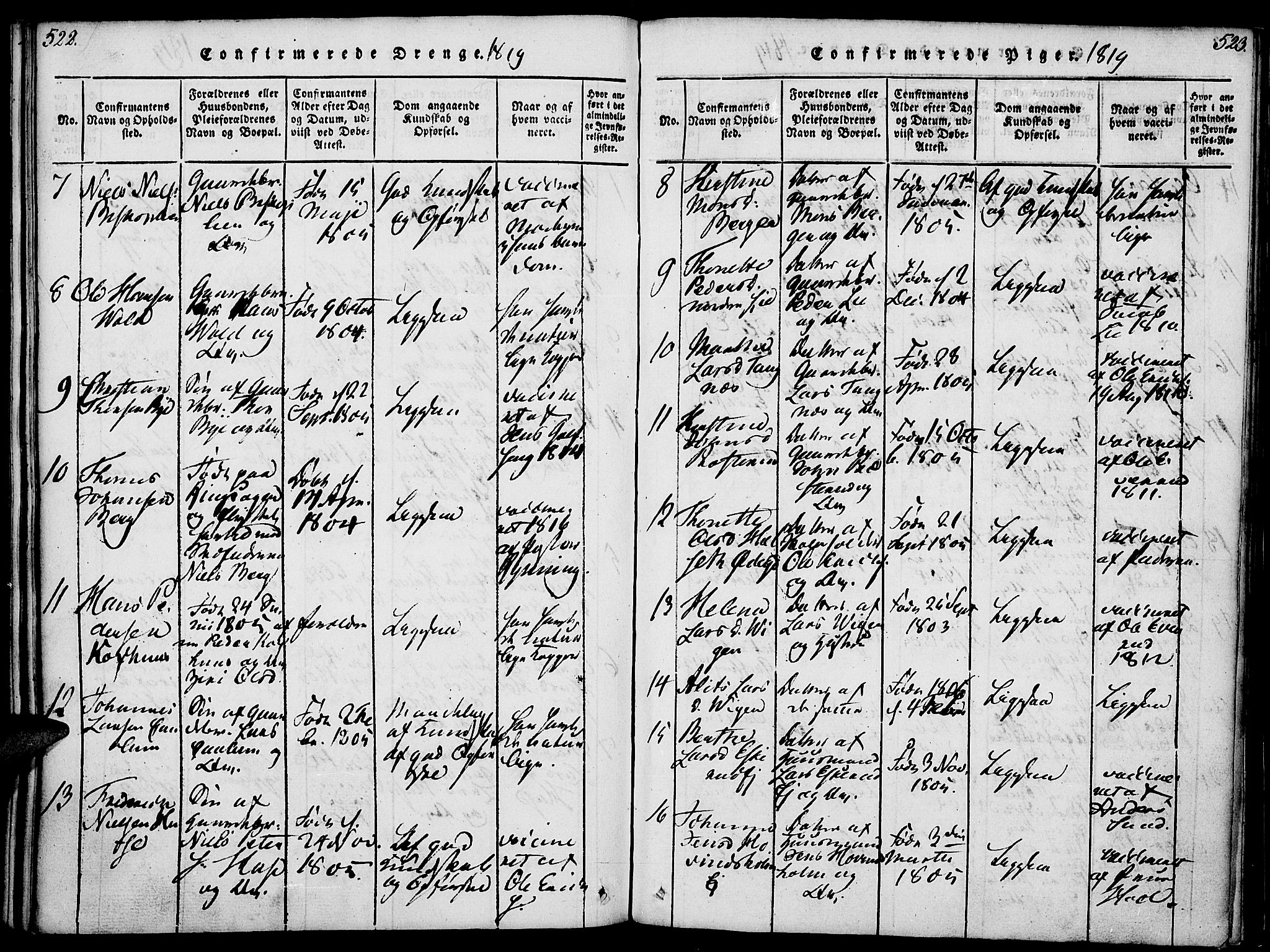 Nes prestekontor, Hedmark, SAH/PREST-020/K/Ka/L0002: Parish register (official) no. 2, 1813-1827, p. 522-523