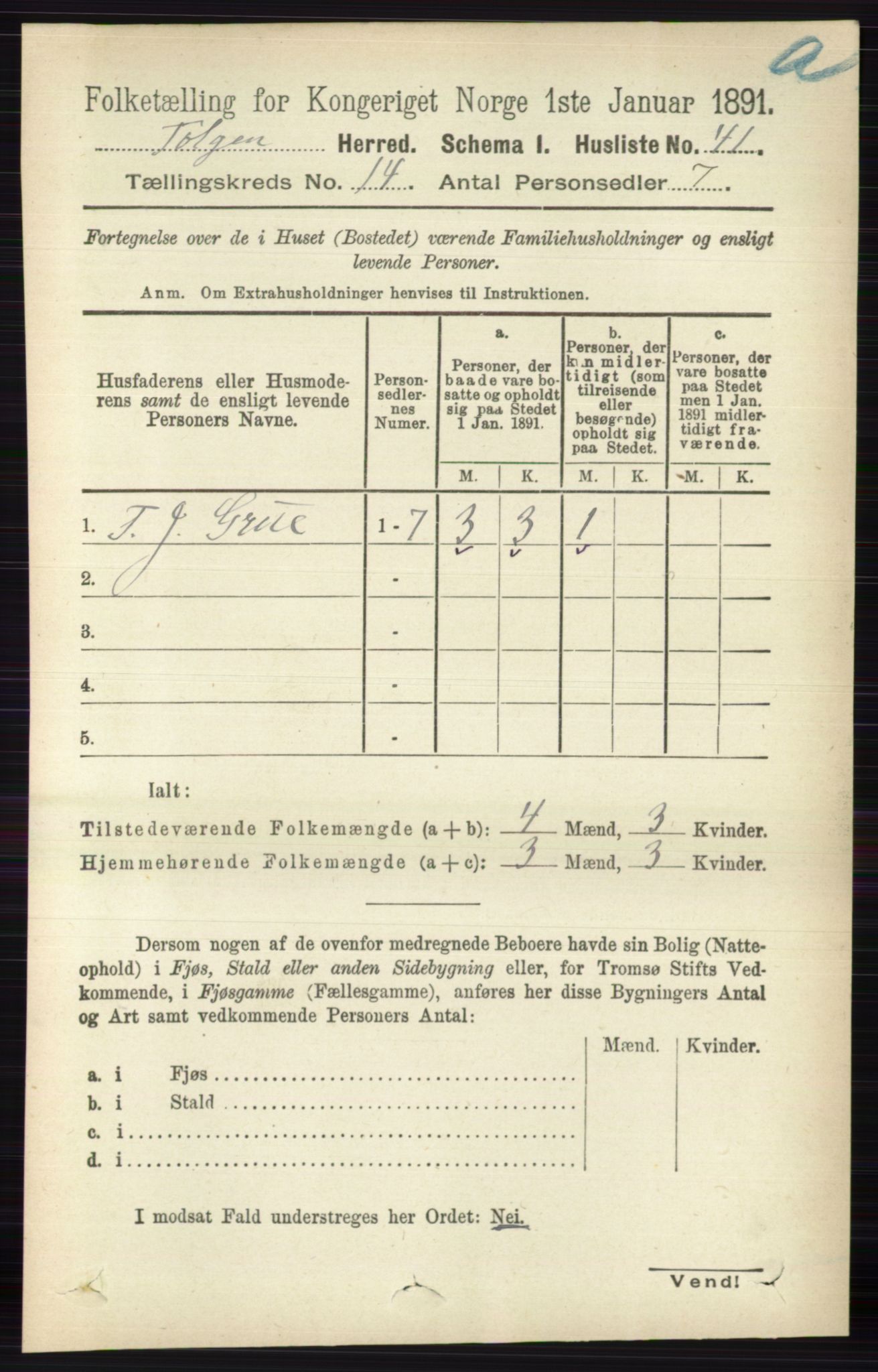 RA, 1891 census for 0436 Tolga, 1891, p. 4121