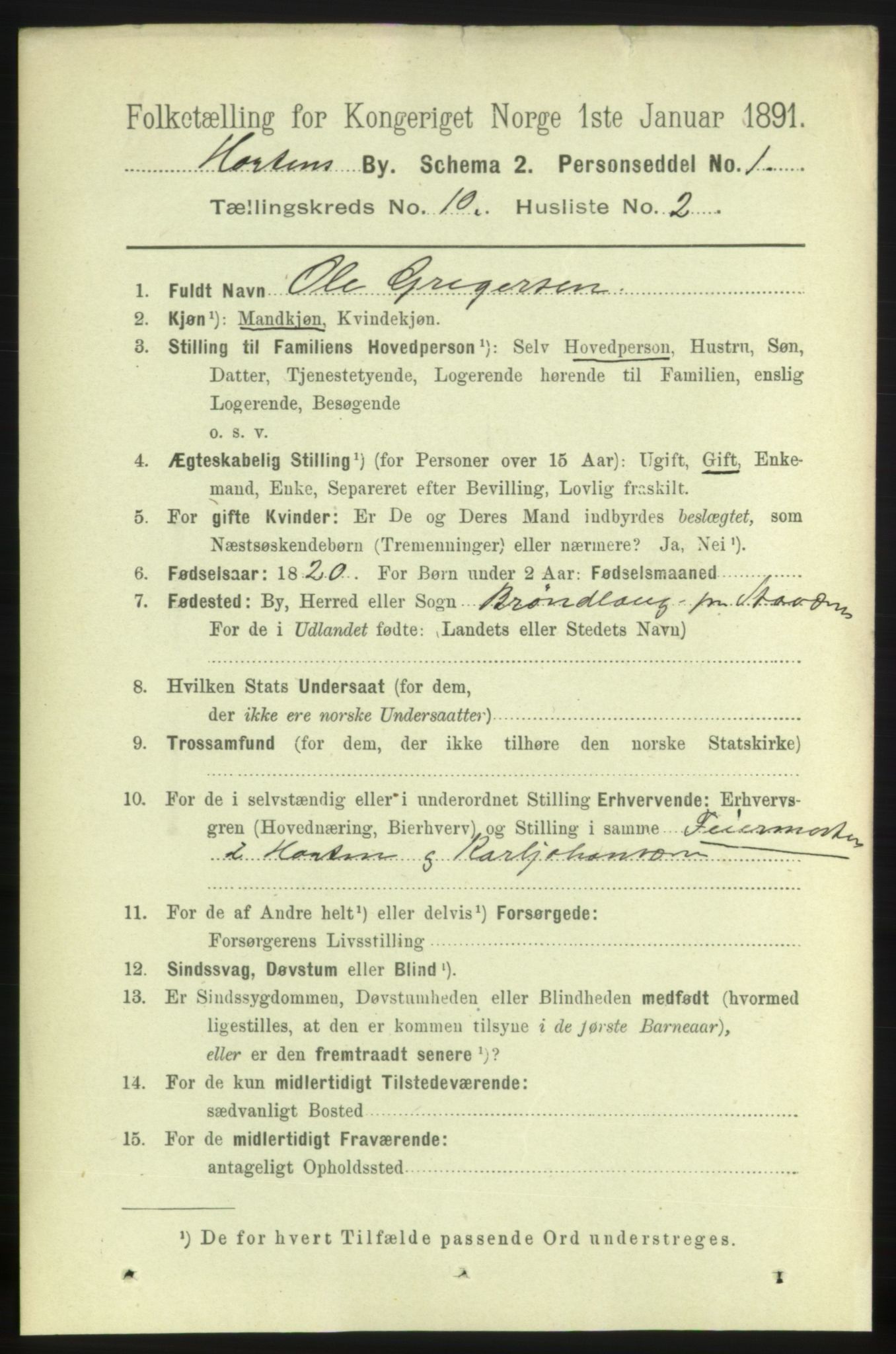 RA, 1891 census for 0703 Horten, 1891, p. 6160