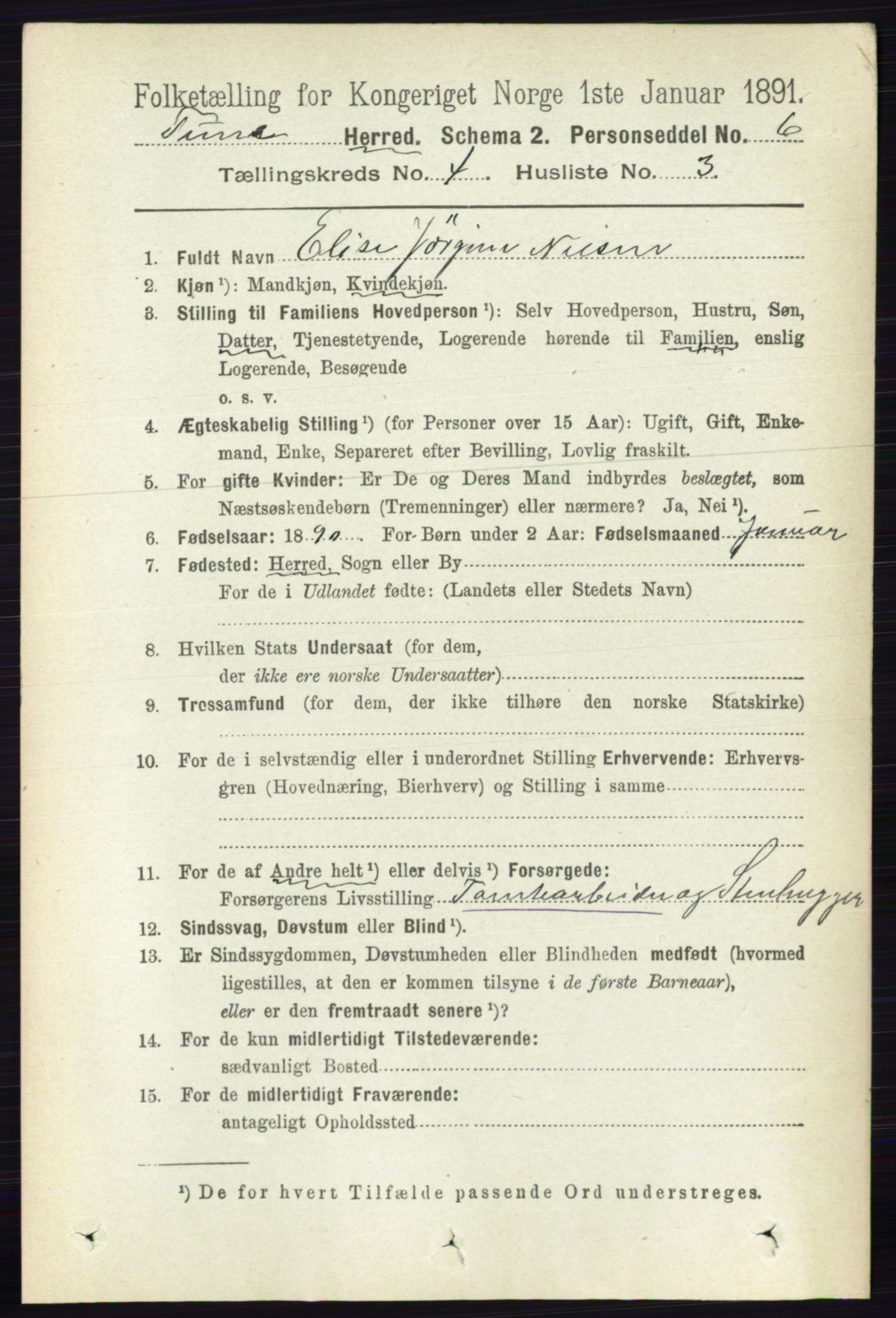 RA, 1891 census for 0130 Tune, 1891, p. 2215