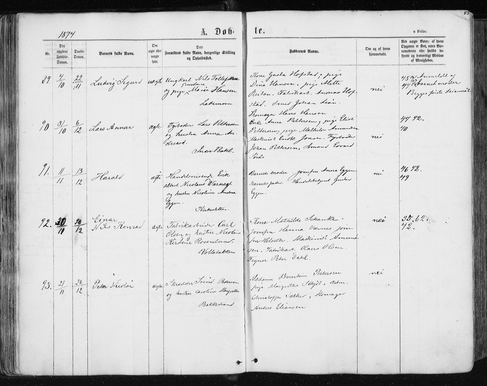 Ministerialprotokoller, klokkerbøker og fødselsregistre - Sør-Trøndelag, SAT/A-1456/604/L0186: Parish register (official) no. 604A07, 1866-1877, p. 83