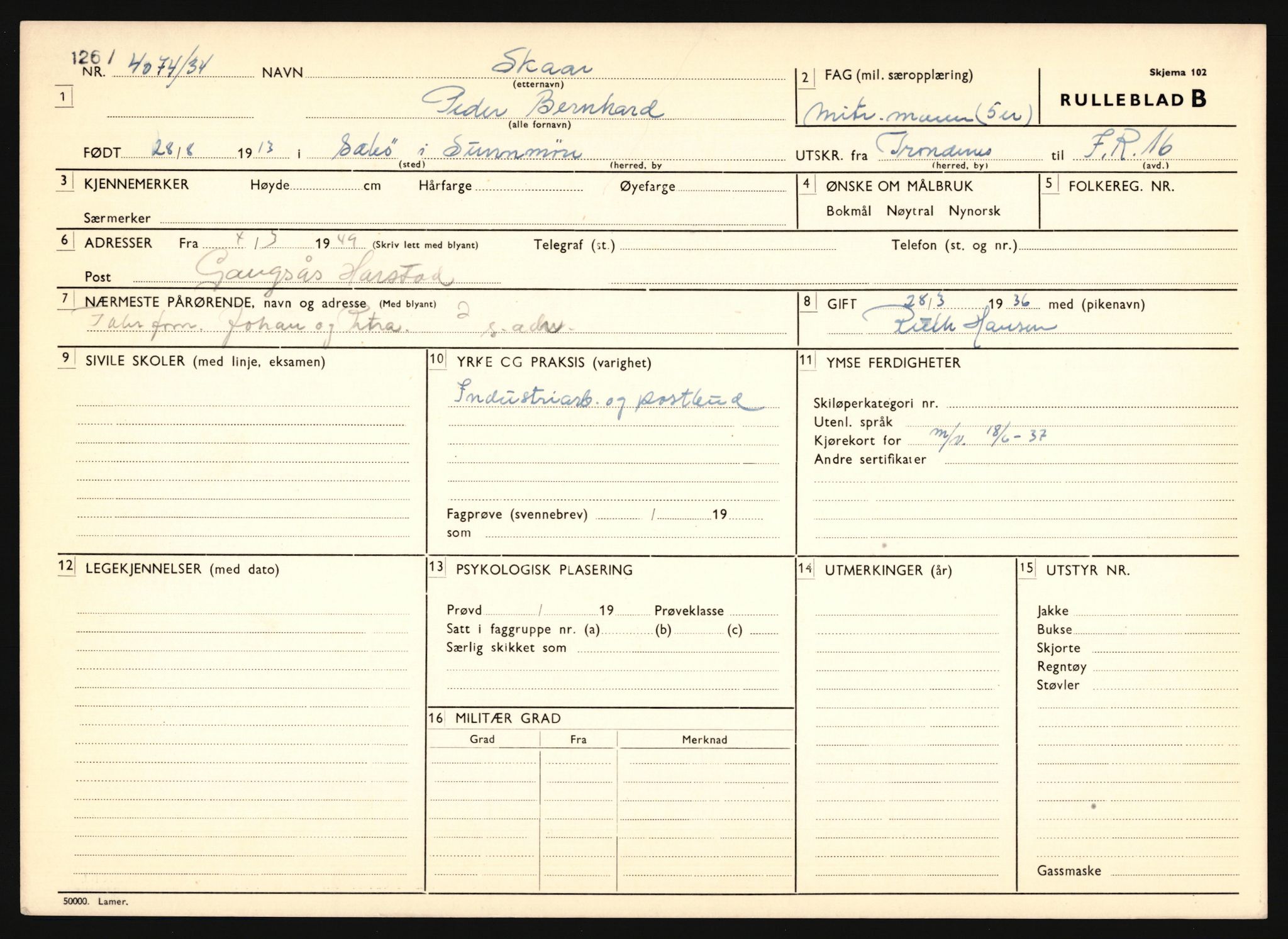 Forsvaret, Troms infanteriregiment nr. 16, AV/RA-RAFA-3146/P/Pa/L0018: Rulleblad for regimentets menige mannskaper, årsklasse 1934, 1934, p. 1157