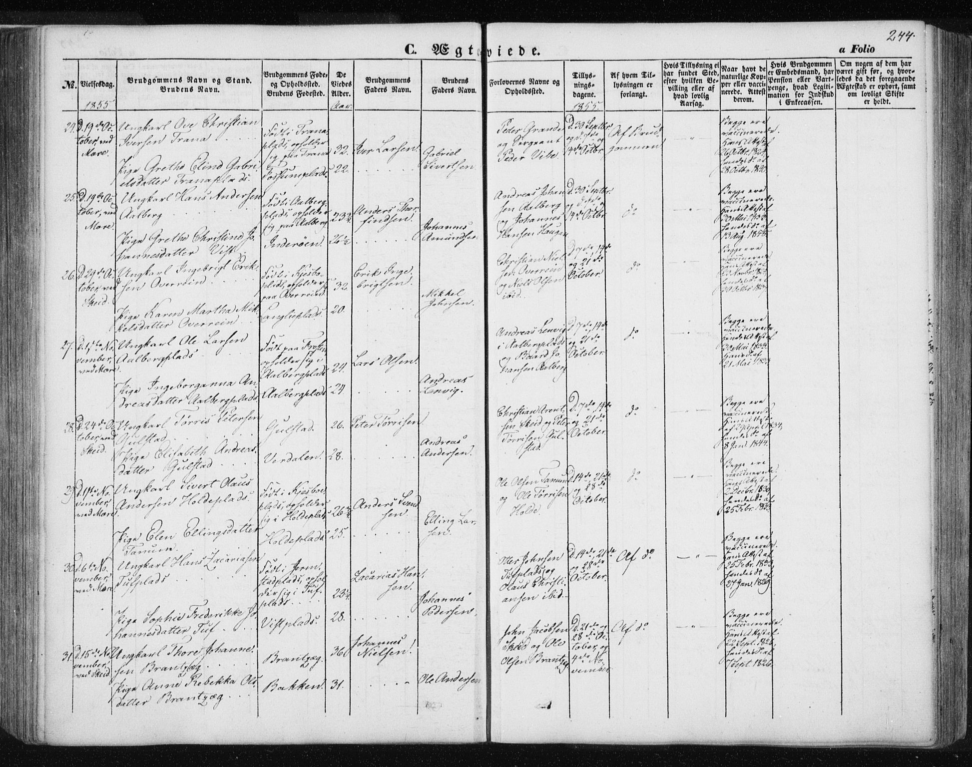 Ministerialprotokoller, klokkerbøker og fødselsregistre - Nord-Trøndelag, SAT/A-1458/735/L0342: Parish register (official) no. 735A07 /1, 1849-1862, p. 244