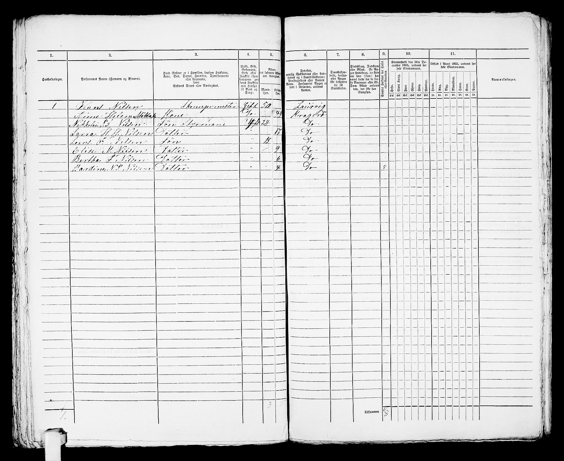 RA, 1865 census for Kragerø/Kragerø, 1865, p. 989