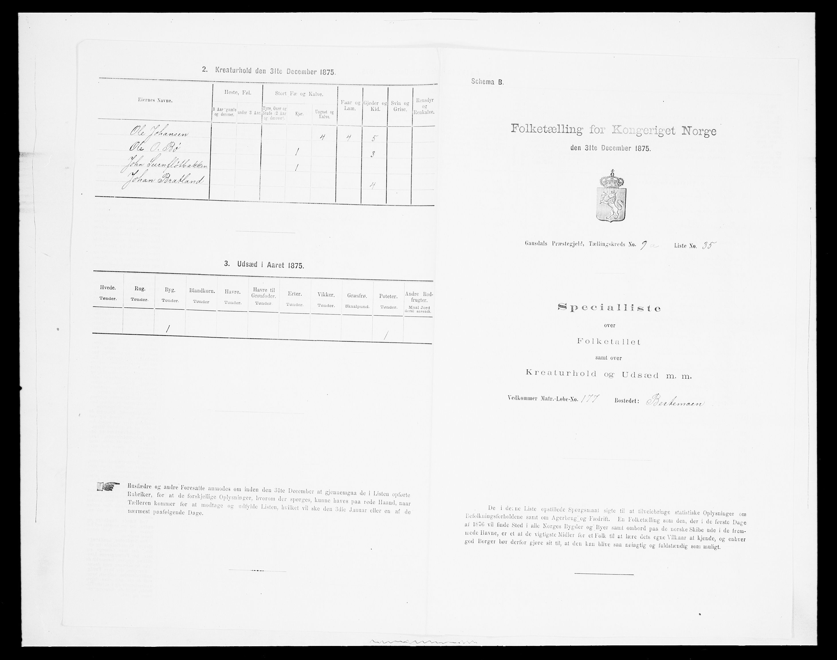 SAH, 1875 census for 0522P Gausdal, 1875, p. 1587