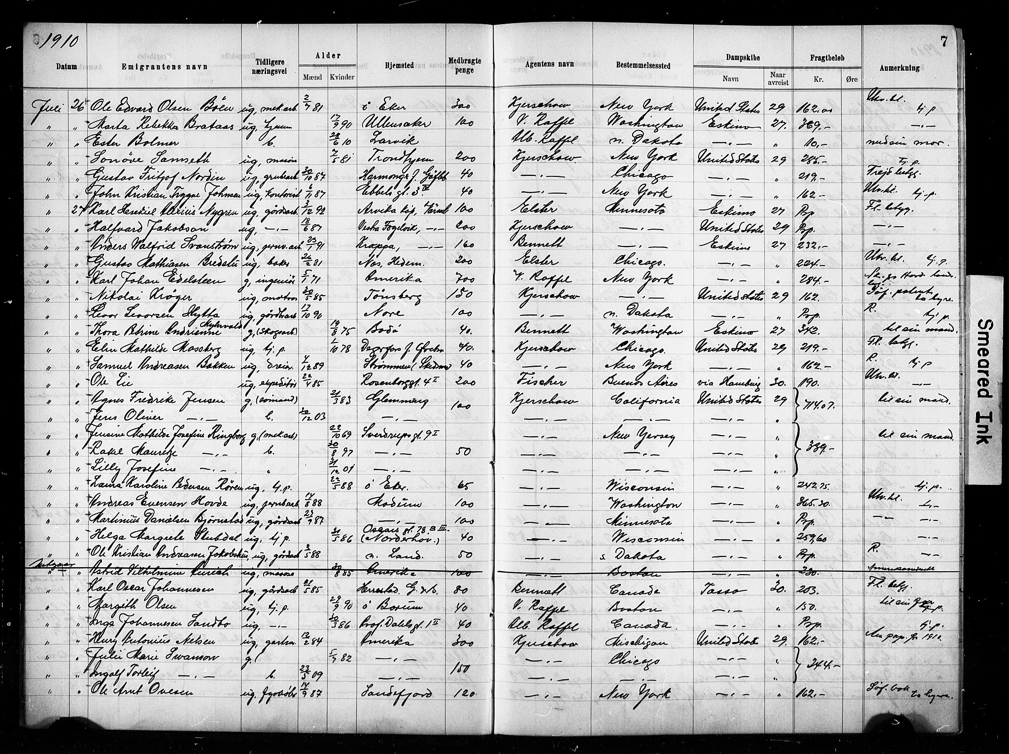 Oslo politidistrikt, AV/SAO-A-10085/E/Ee/Eef/L0029: Emigrantprotokoll, 1910-1913, p. 7
