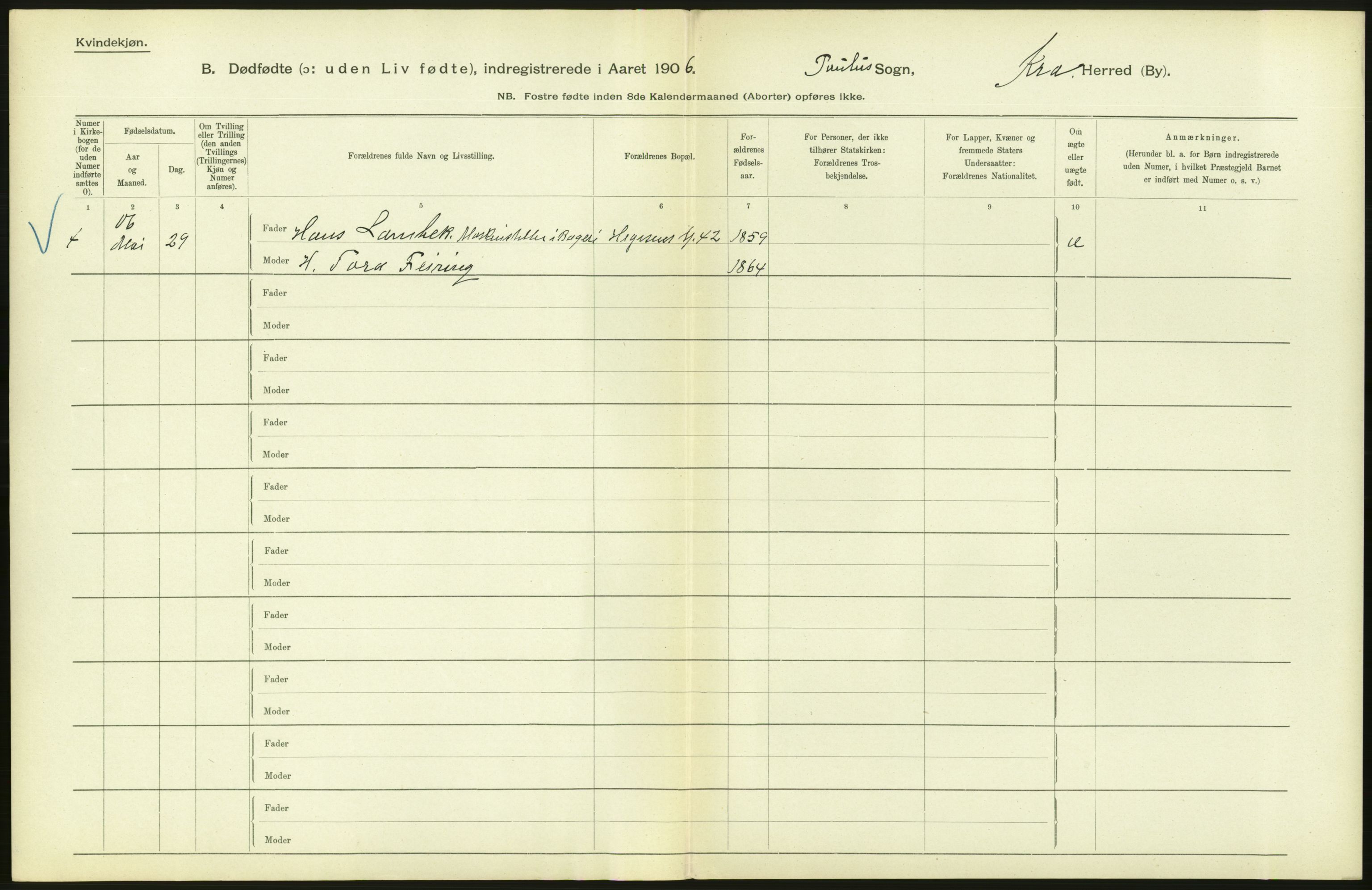 Statistisk sentralbyrå, Sosiodemografiske emner, Befolkning, AV/RA-S-2228/D/Df/Dfa/Dfad/L0010: Kristiania: Døde, dødfødte, 1906, p. 28