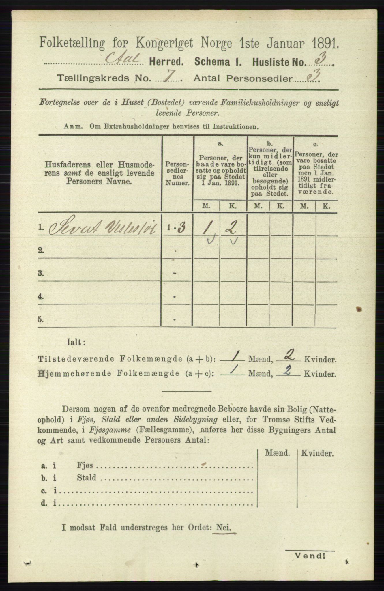 RA, 1891 census for 0619 Ål, 1891, p. 1784