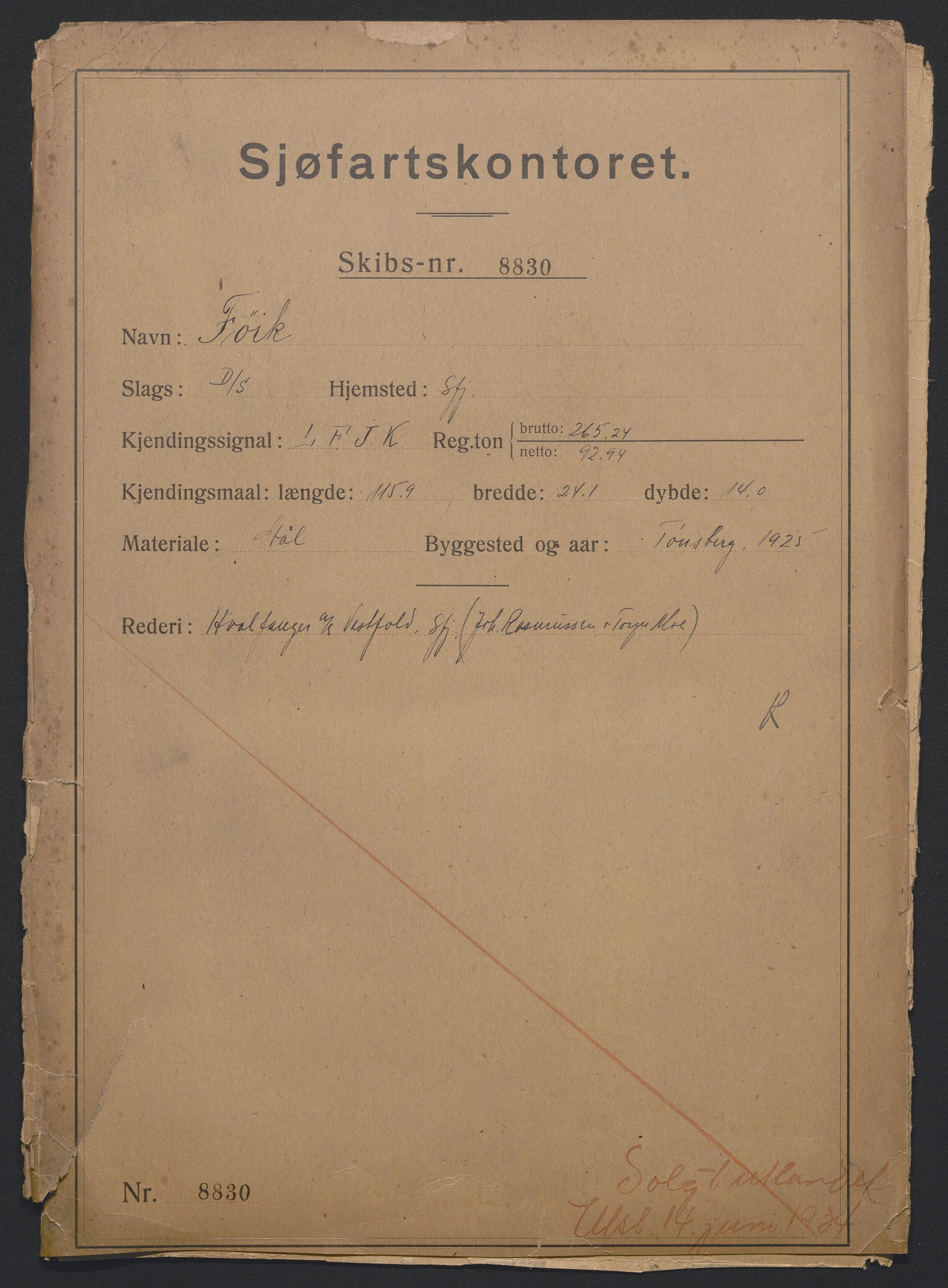 Sjøfartsdirektoratet med forløpere, skipsmapper slettede skip, AV/RA-S-4998/F/Fa/L0394: --, 1876-1937, p. 430