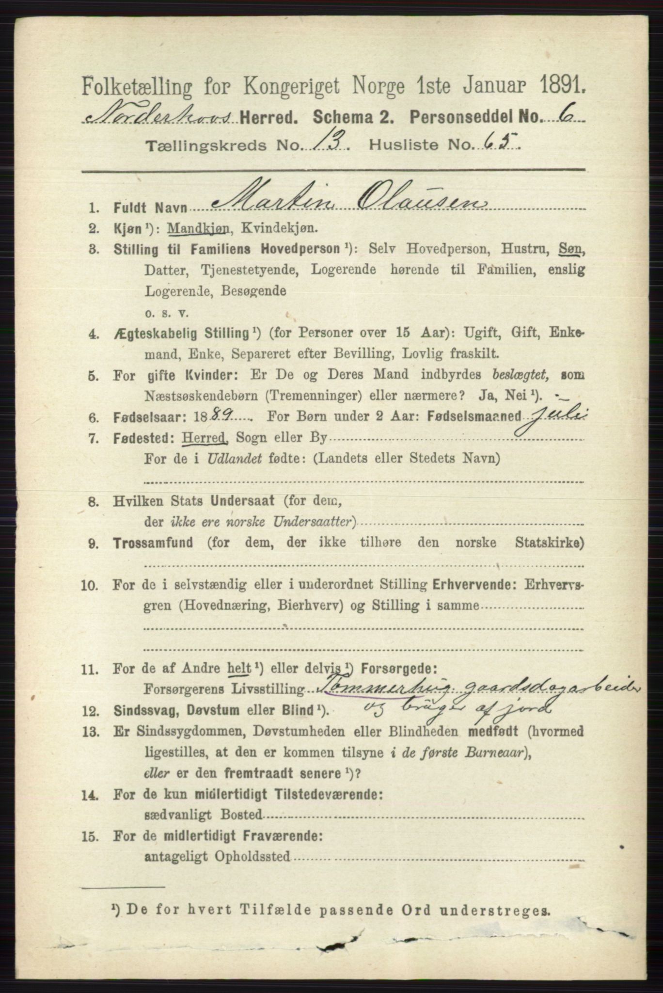 RA, 1891 census for 0613 Norderhov, 1891, p. 9292