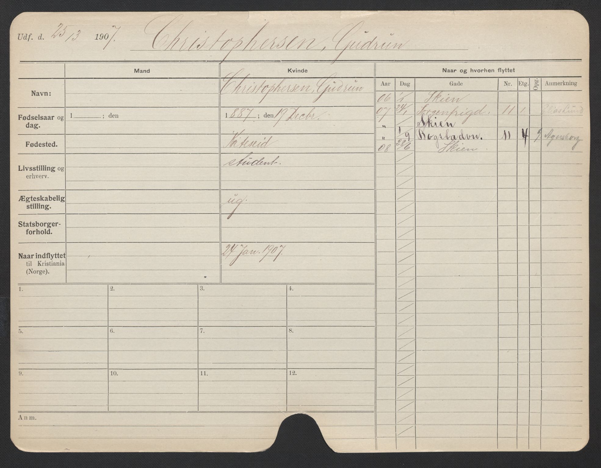 Oslo folkeregister, Registerkort, AV/SAO-A-11715/F/Fa/Fac/L0019: Kvinner, 1906-1914, p. 499a