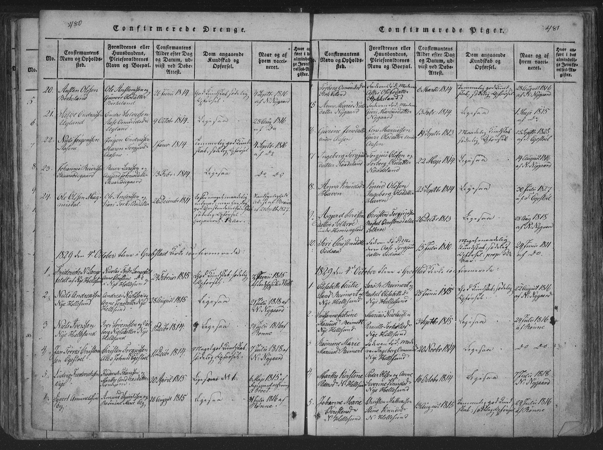 Søgne sokneprestkontor, SAK/1111-0037/F/Fa/Fab/L0008: Parish register (official) no. A 8, 1821-1838, p. 480-481