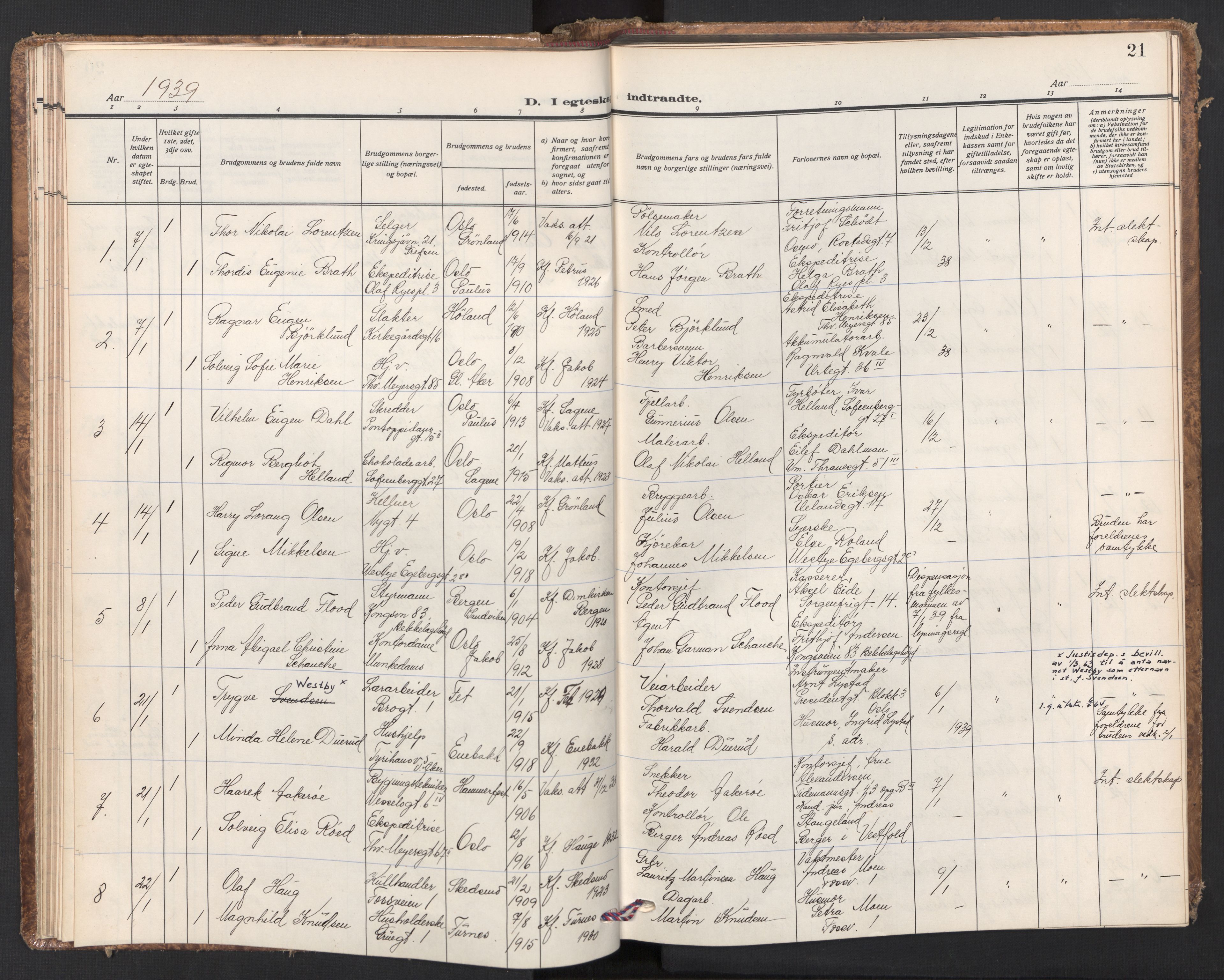 Jakob prestekontor Kirkebøker, AV/SAO-A-10850/F/Fa/L0019: Parish register (official) no. 19, 1937-1949, p. 21