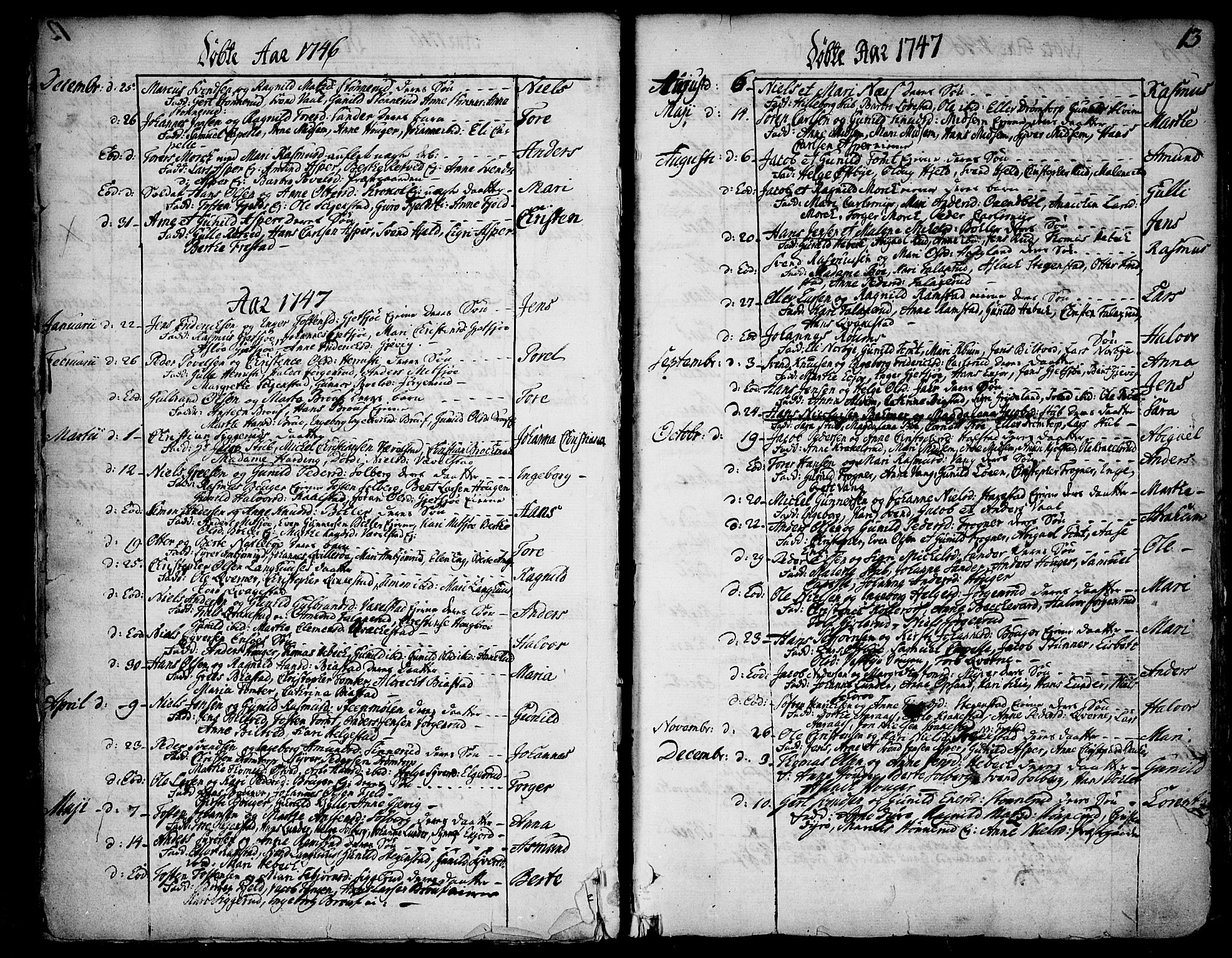Kråkstad prestekontor Kirkebøker, SAO/A-10125a/F/Fa/L0001: Parish register (official) no. I 1, 1736-1785, p. 13