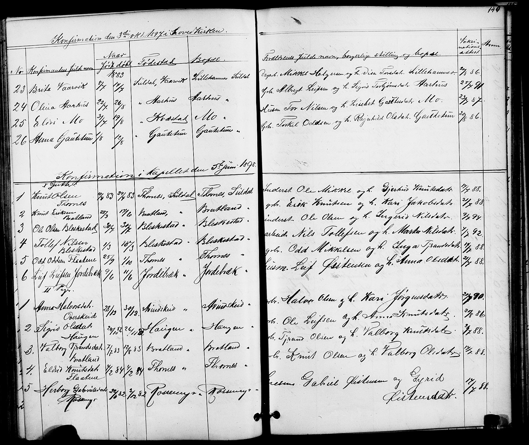 Suldal sokneprestkontor, AV/SAST-A-101845/01/V/L0005: Parish register (copy) no. B 5, 1885-1916, p. 140