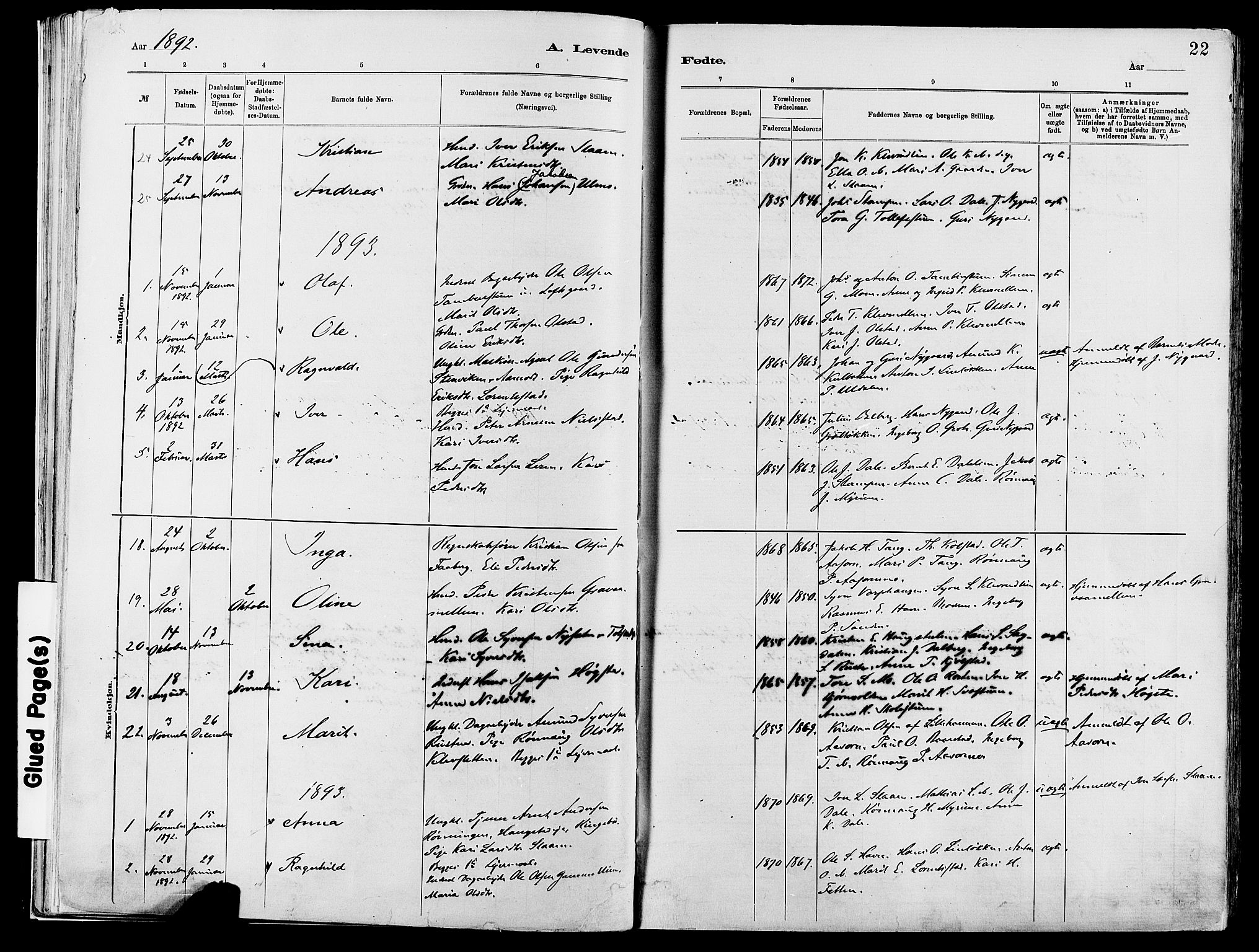 Vågå prestekontor, AV/SAH-PREST-076/H/Ha/Haa/L0008: Parish register (official) no. 8, 1886-1904, p. 22