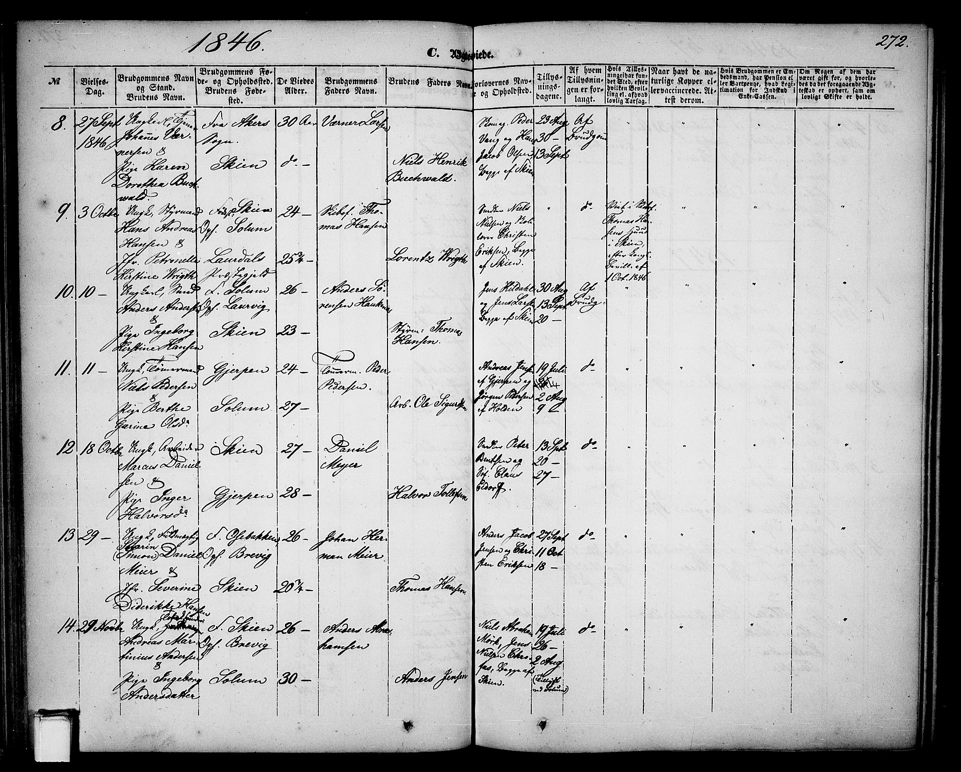 Skien kirkebøker, SAKO/A-302/G/Ga/L0004: Parish register (copy) no. 4, 1843-1867, p. 272