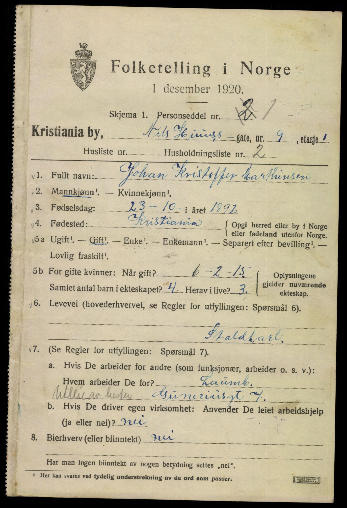 SAO, 1920 census for Kristiania, 1920, p. 413279