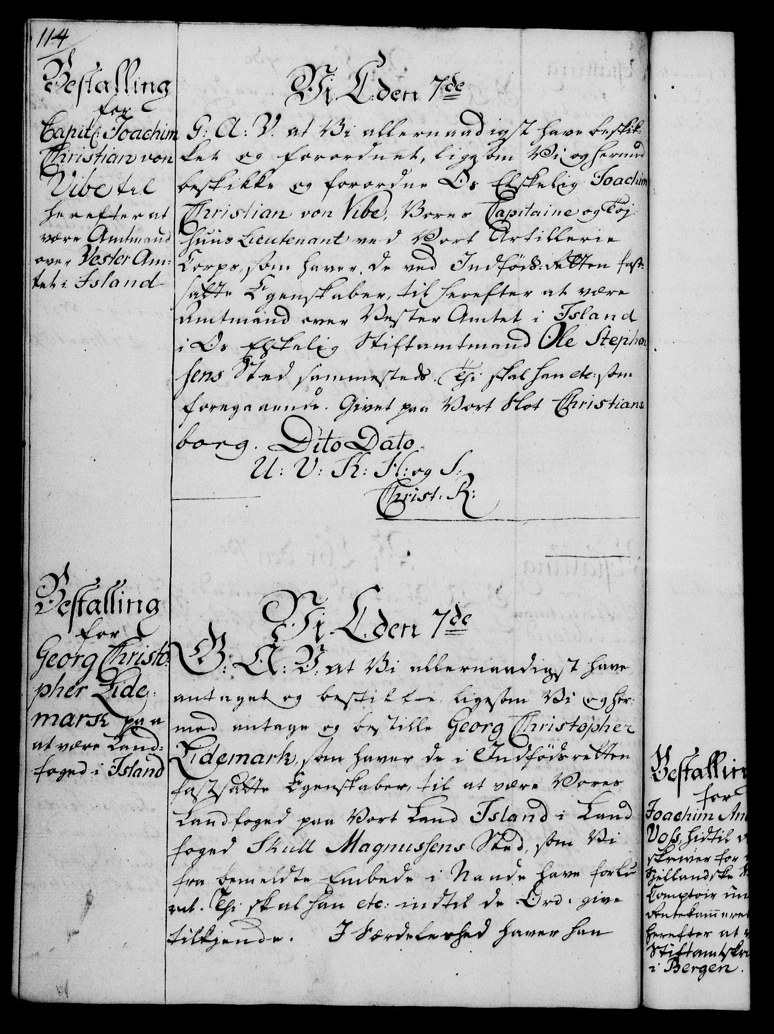 Rentekammeret, Kammerkanselliet, RA/EA-3111/G/Gg/Gge/L0006: Norsk bestallingsprotokoll med register (merket RK 53.30), 1773-1814, p. 114