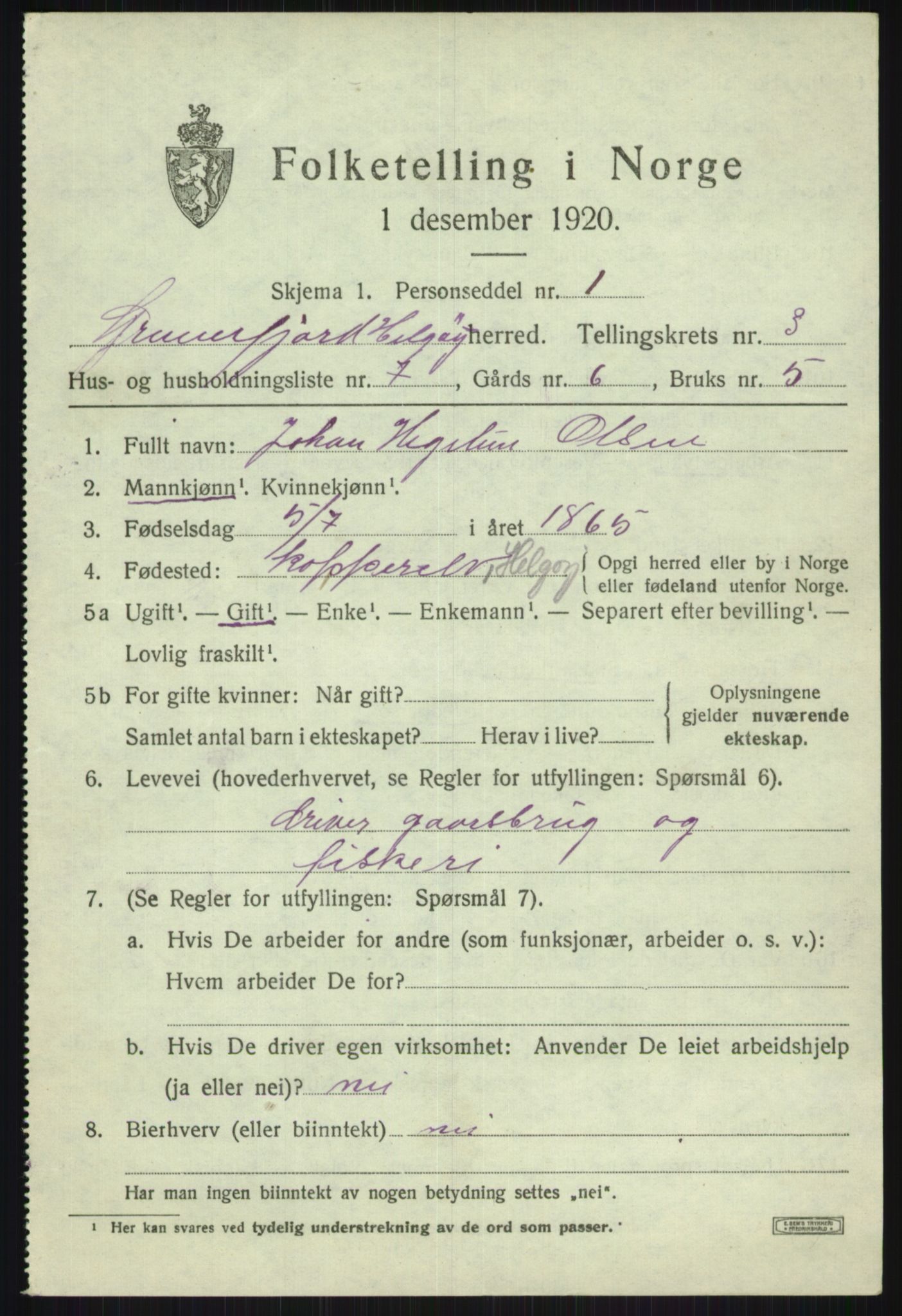 SATØ, 1920 census for Helgøy, 1920, p. 1457