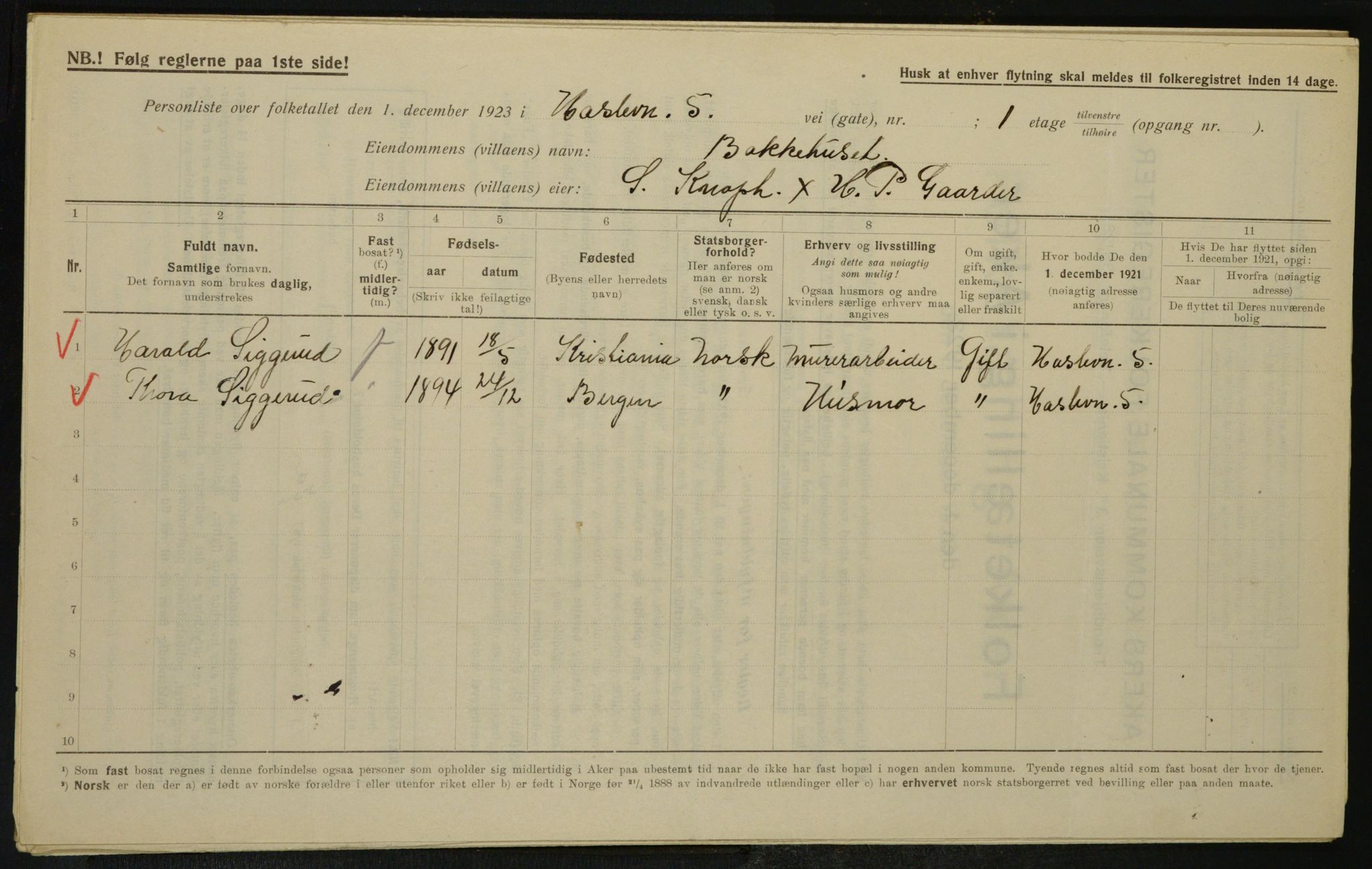 , Municipal Census 1923 for Aker, 1923, p. 25335