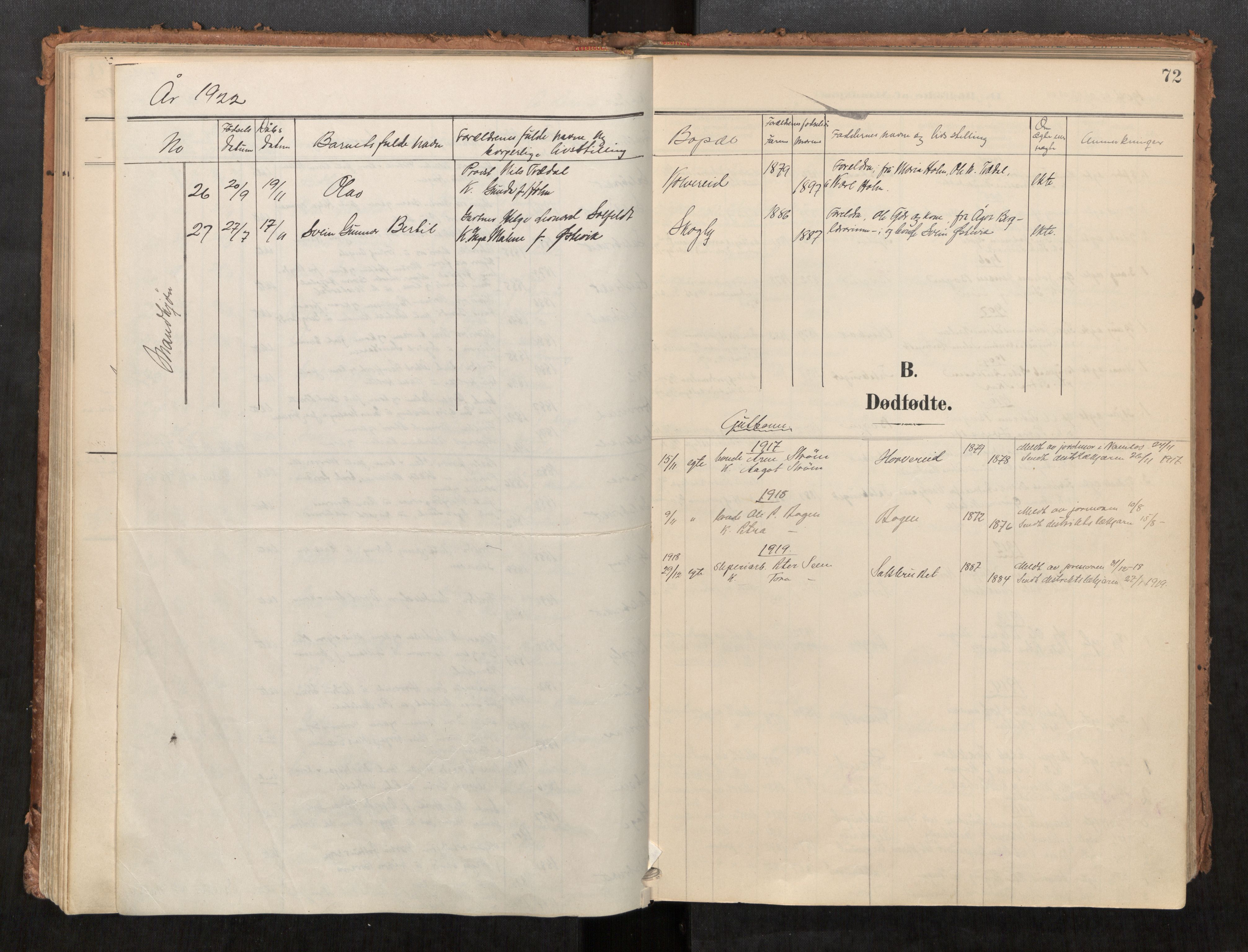 Kolvereid sokneprestkontor, SAT/A-1171/H/Ha/Haa/L0001: Parish register (official) no. 1, 1903-1922, p. 72