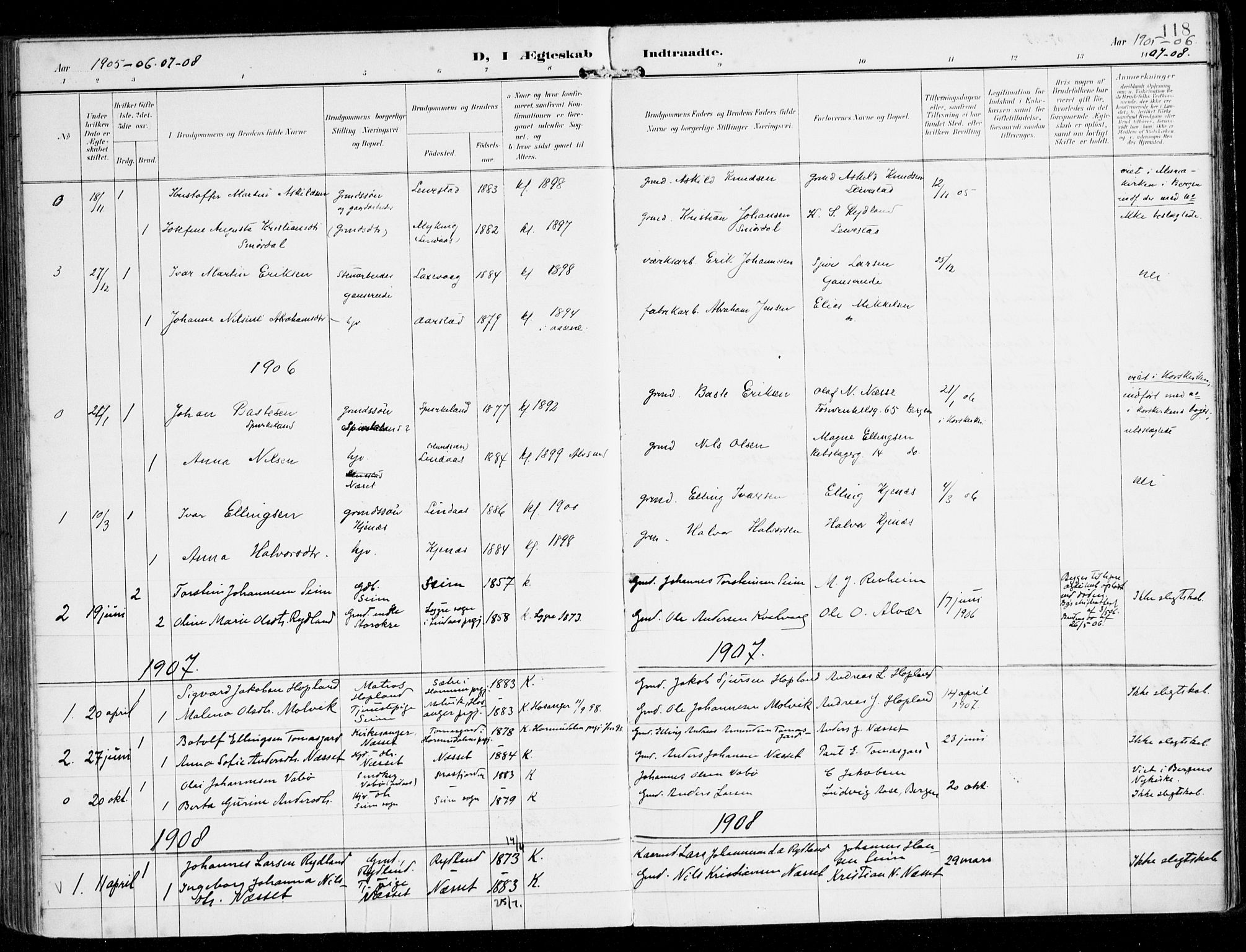Alversund Sokneprestembete, SAB/A-73901/H/Ha/Haa/Haad/L0004: Parish register (official) no. D 4, 1898-1926, p. 118