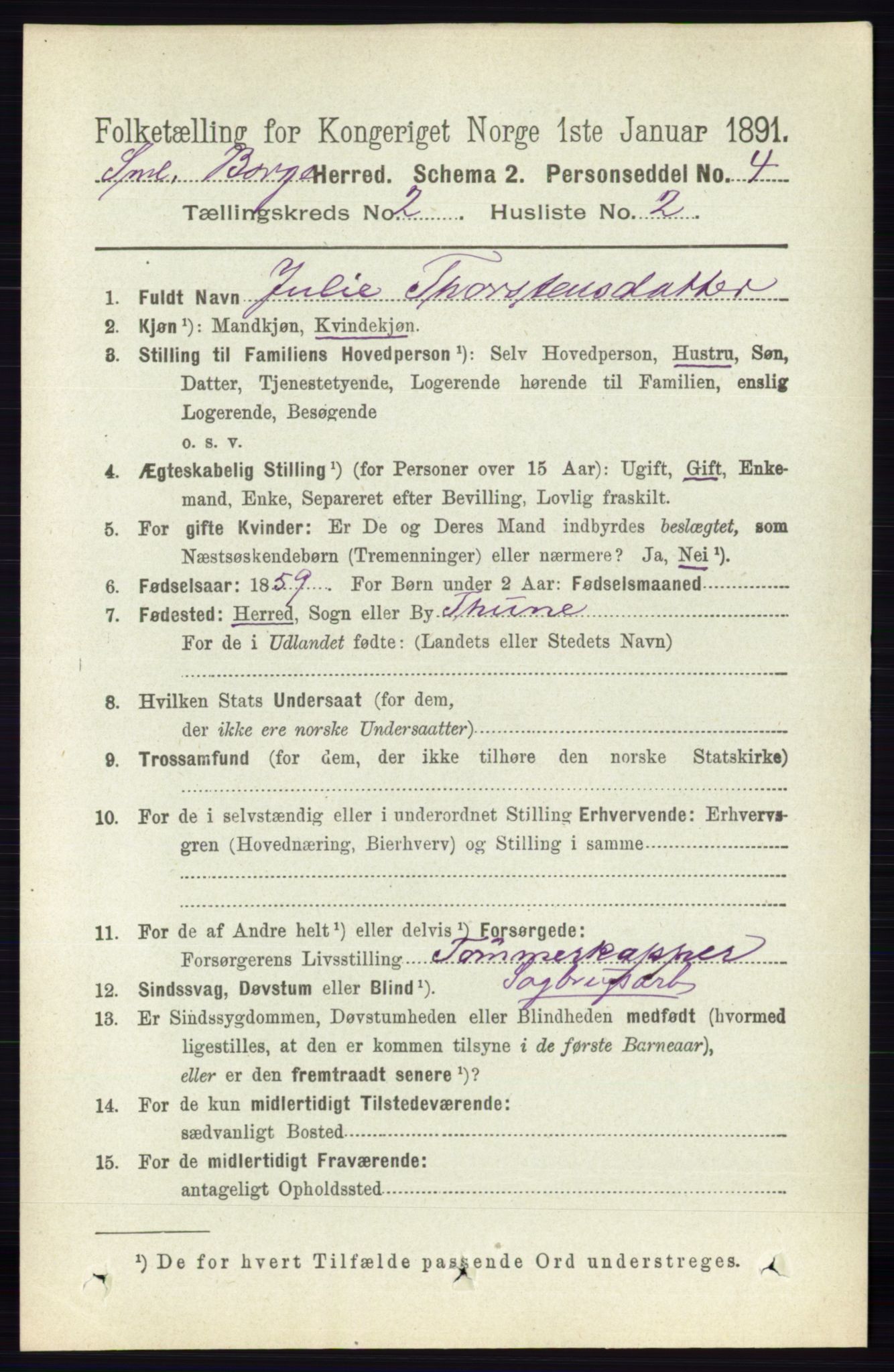 RA, 1891 census for 0113 Borge, 1891, p. 836