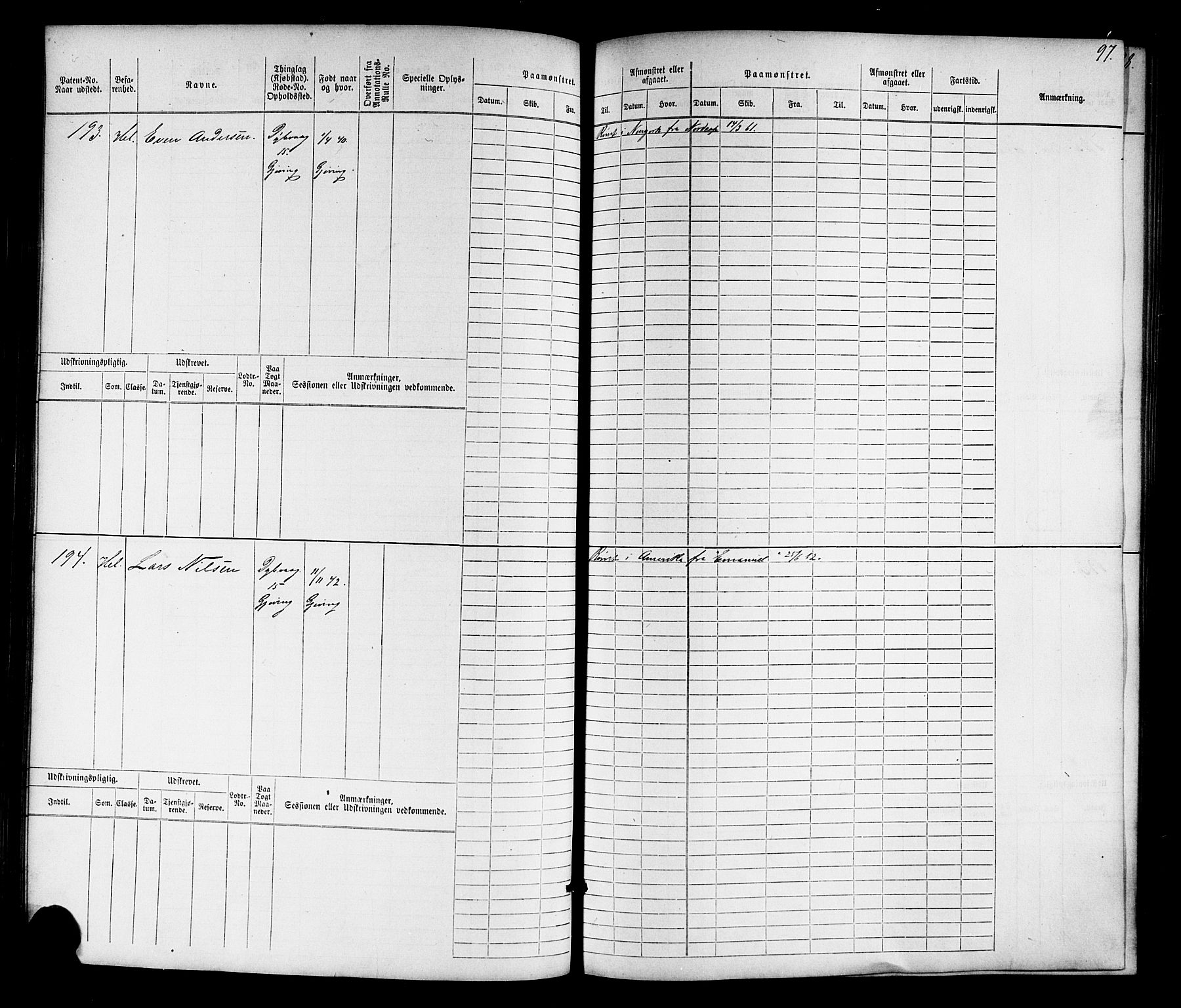 Tvedestrand mønstringskrets, SAK/2031-0011/F/Fb/L0015: Hovedrulle nr 1-766, U-31, 1869-1900, p. 101