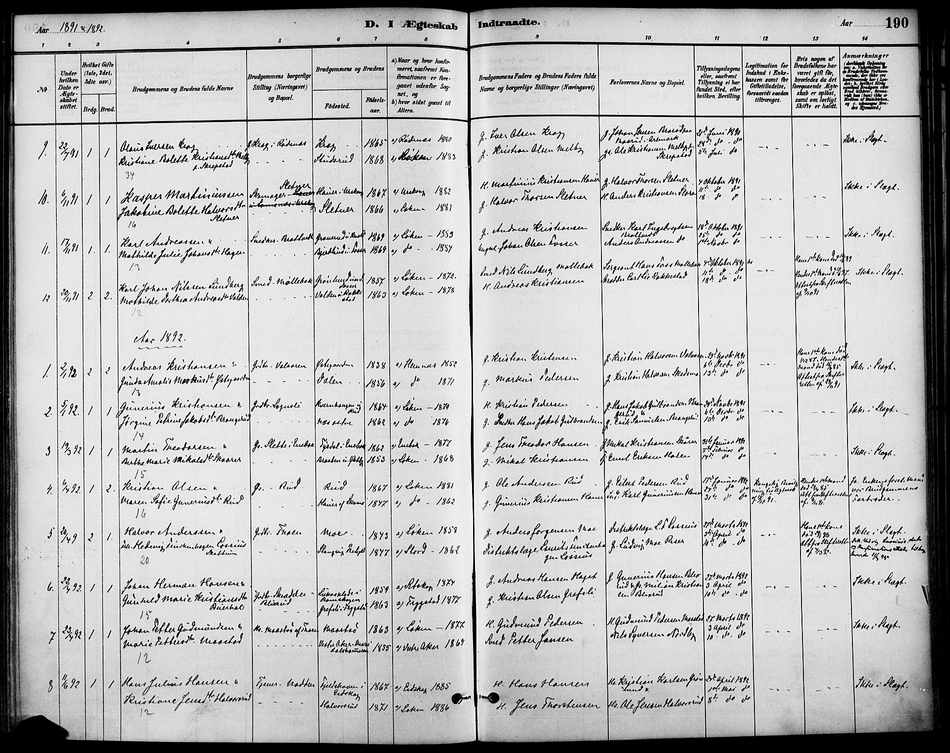 Høland prestekontor Kirkebøker, AV/SAO-A-10346a/F/Fa/L0013: Parish register (official) no. I 13, 1880-1897, p. 190