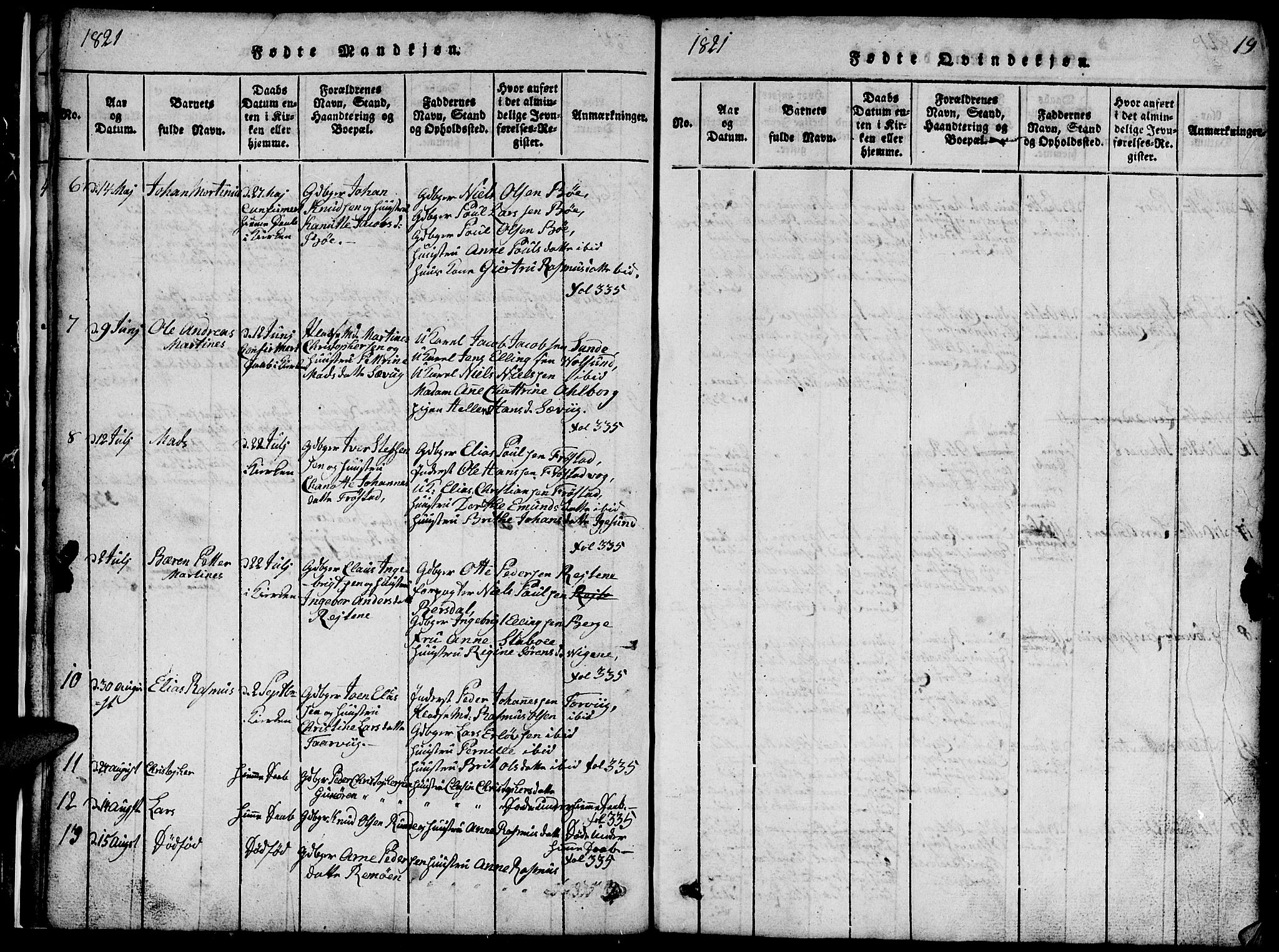 Ministerialprotokoller, klokkerbøker og fødselsregistre - Møre og Romsdal, SAT/A-1454/507/L0078: Parish register (copy) no. 507C01, 1816-1840, p. 19