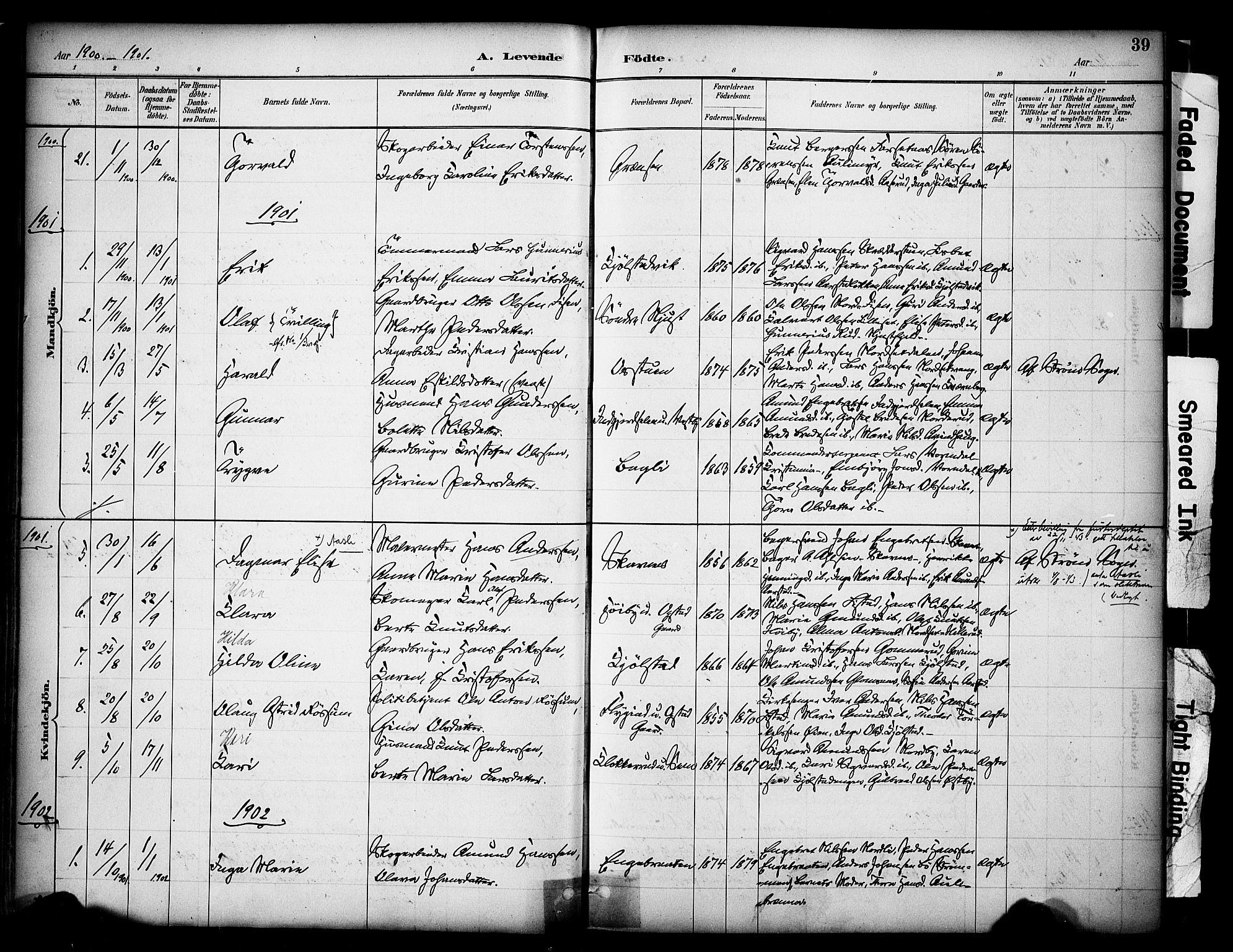 Sør-Odal prestekontor, AV/SAH-PREST-030/H/Ha/Haa/L0009: Parish register (official) no. 9, 1886-1926, p. 39