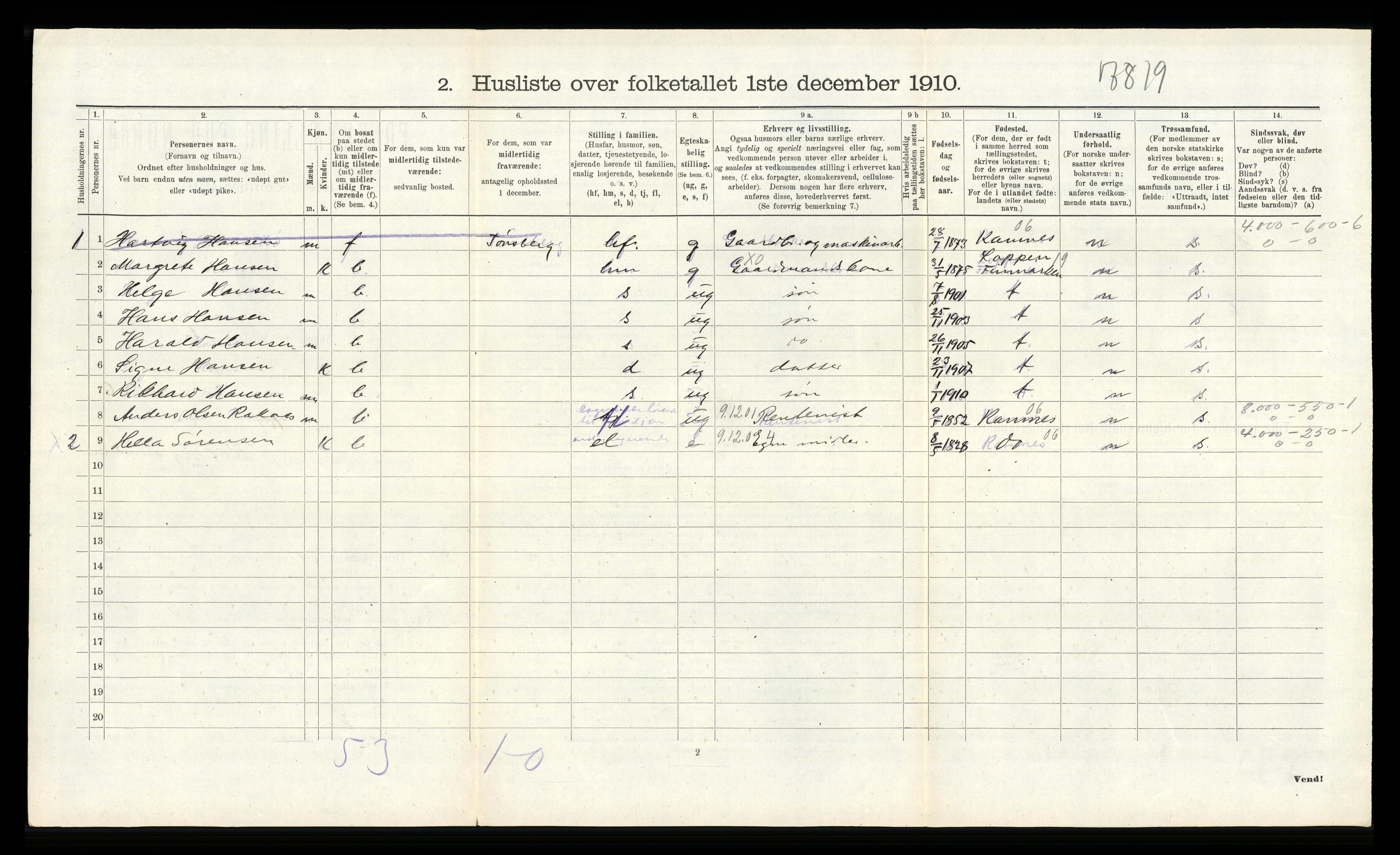 RA, 1910 census for Sem, 1910, p. 815