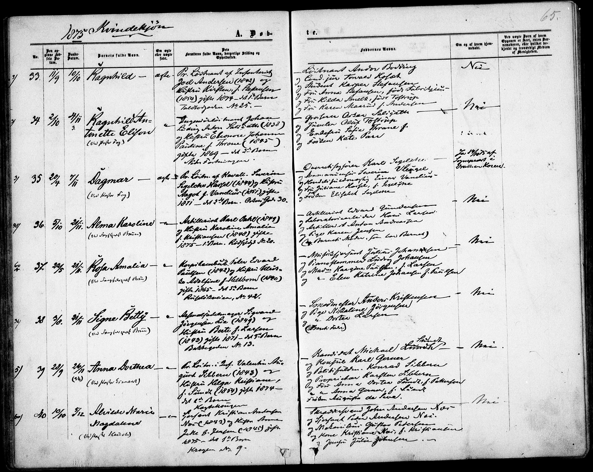 Garnisonsmenigheten Kirkebøker, SAO/A-10846/F/Fa/L0011: Parish register (official) no. 11, 1870-1880, p. 65