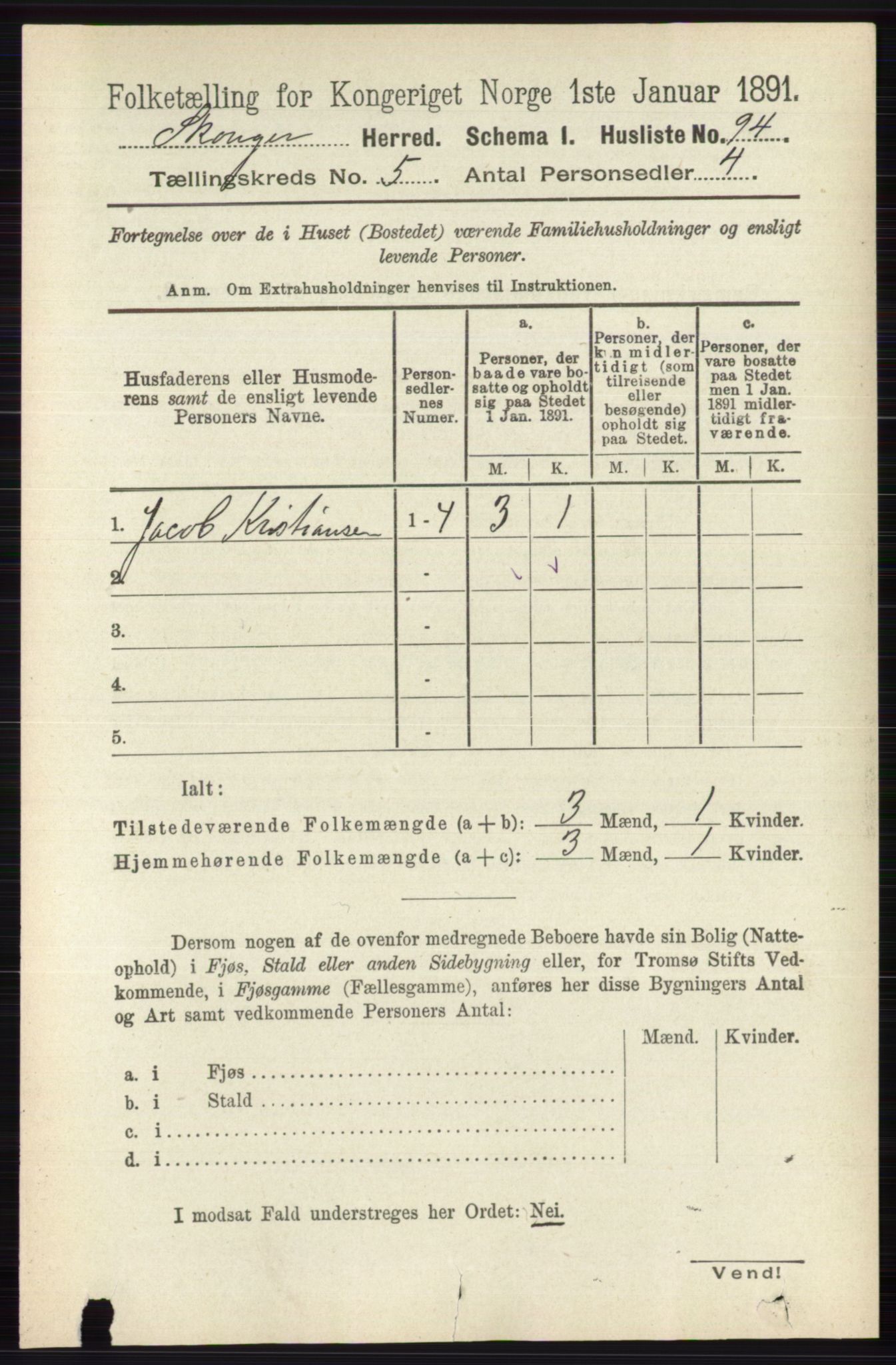 RA, 1891 census for 0712 Skoger, 1891, p. 3101